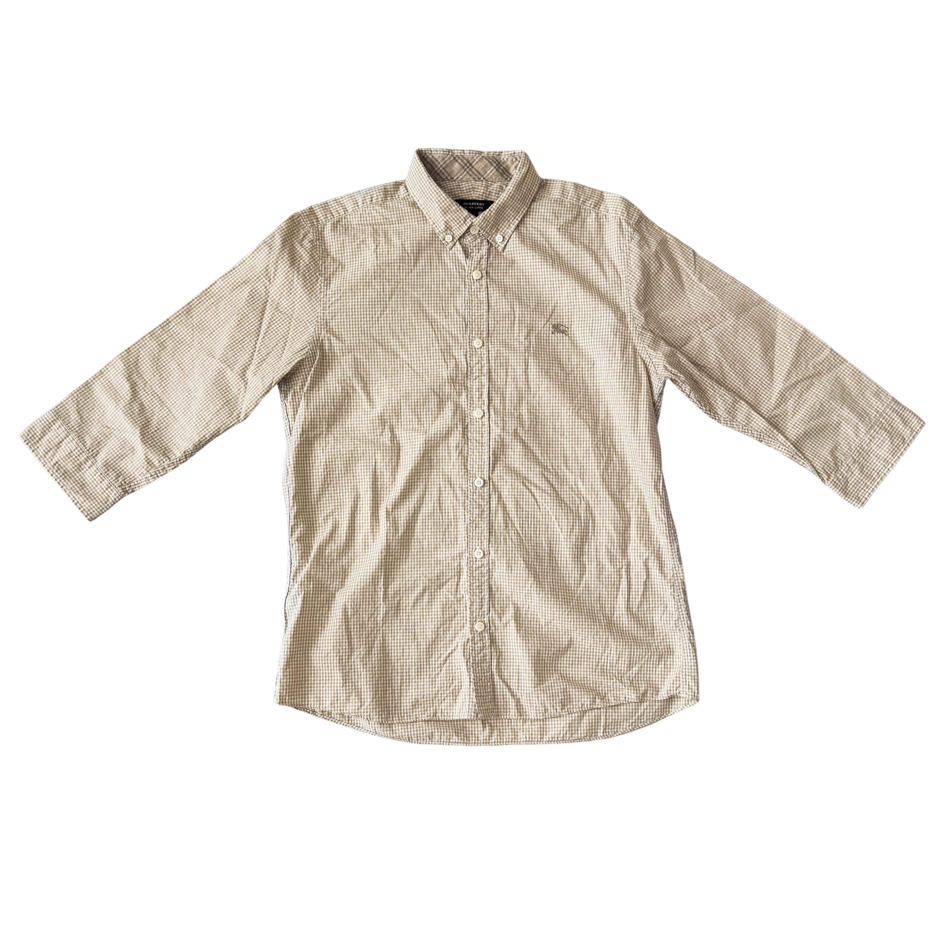 (L) Burberry Black Label Check Button Up Shirt Beige/White
