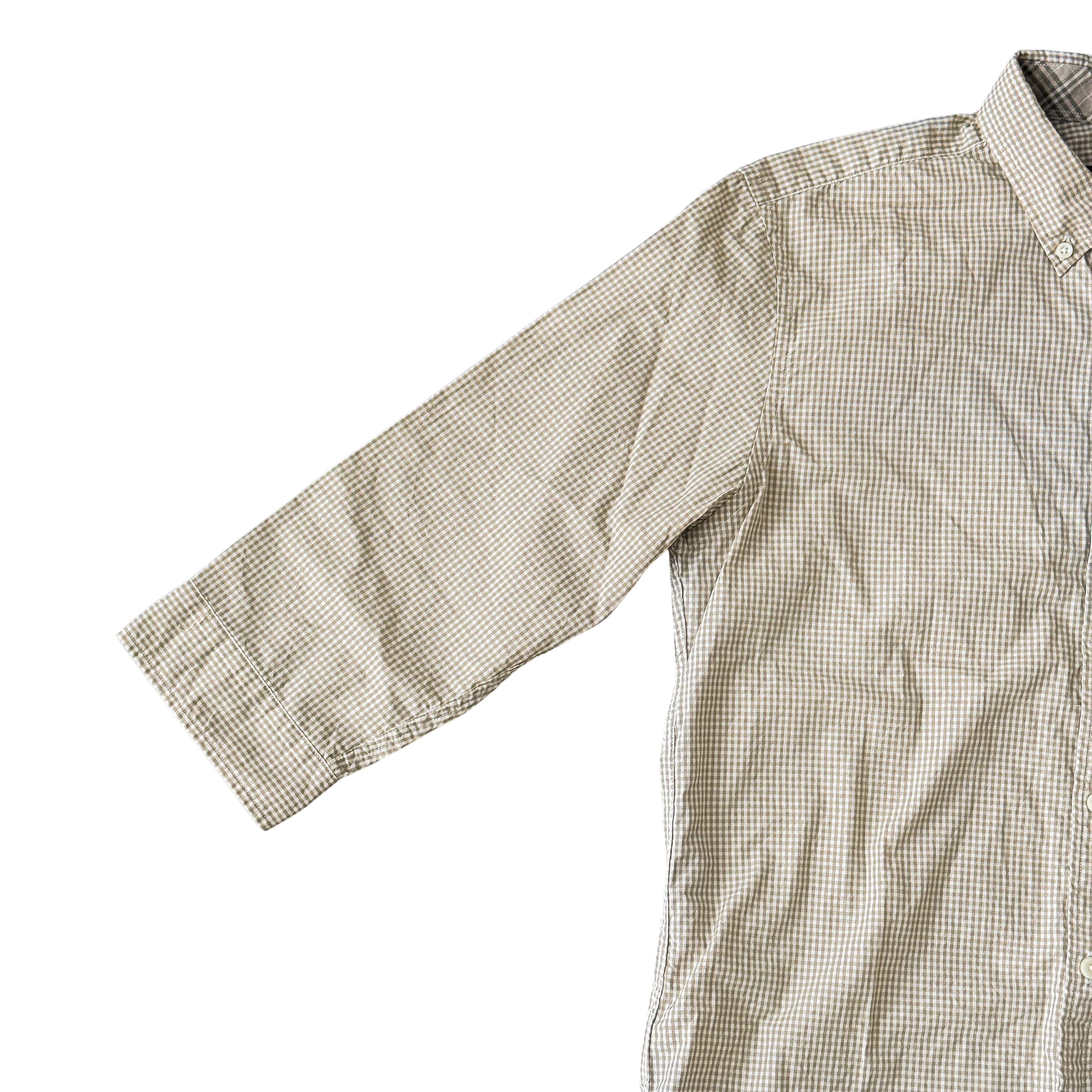 (L) Burberry Black Label Check Button Up Shirt Beige/White