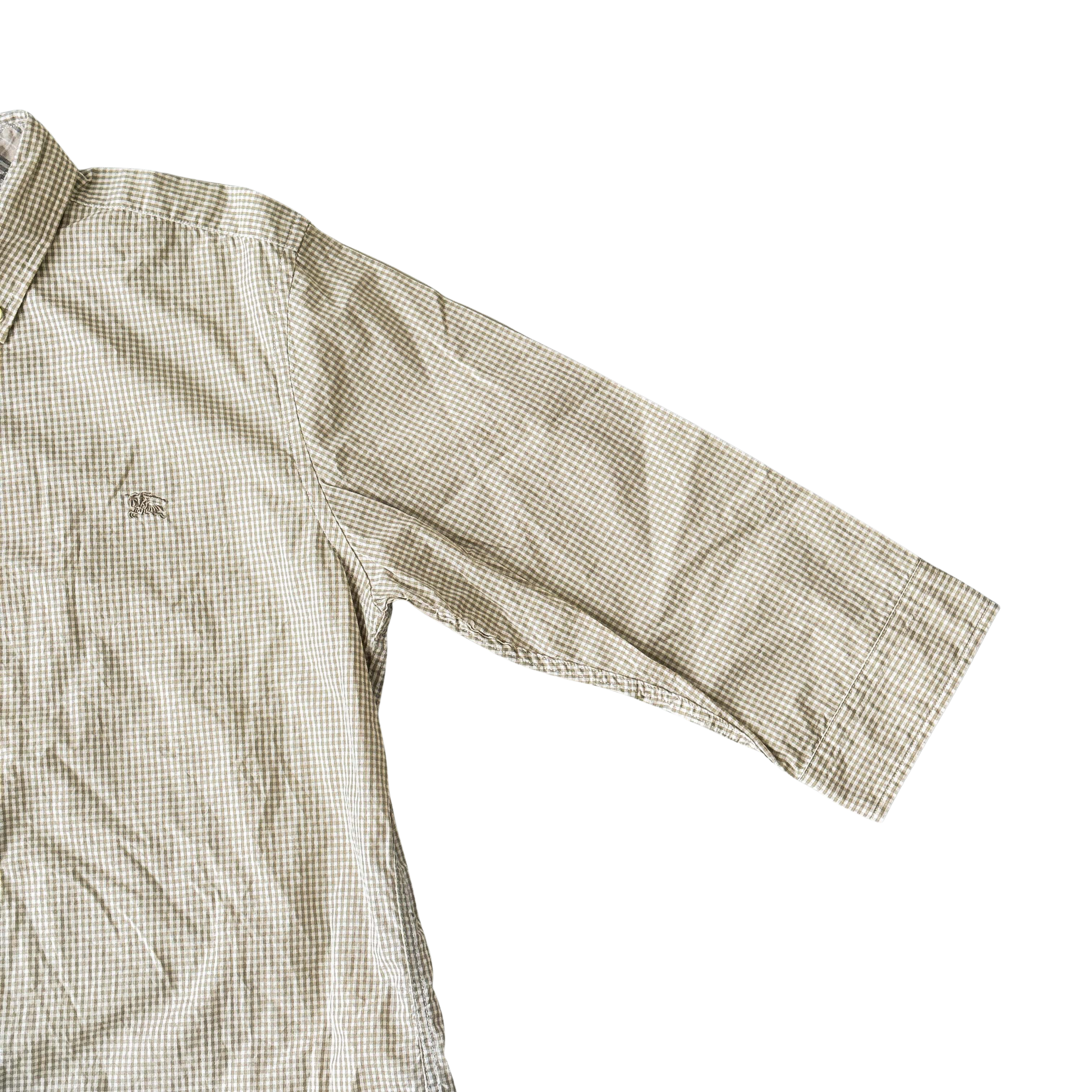 (L) Burberry Black Label Check Button Up Shirt Beige/White