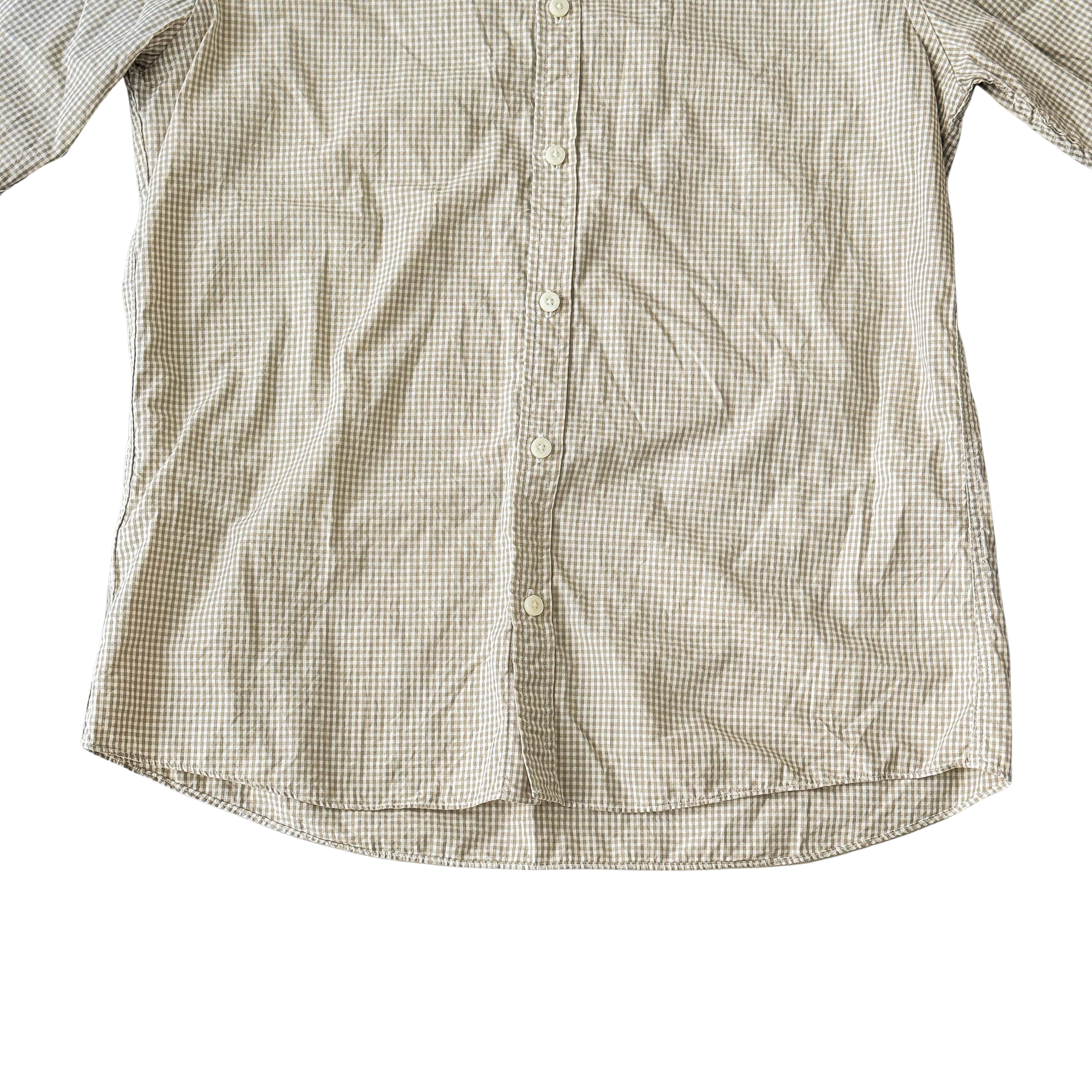 (L) Burberry Black Label Check Button Up Shirt Beige/White