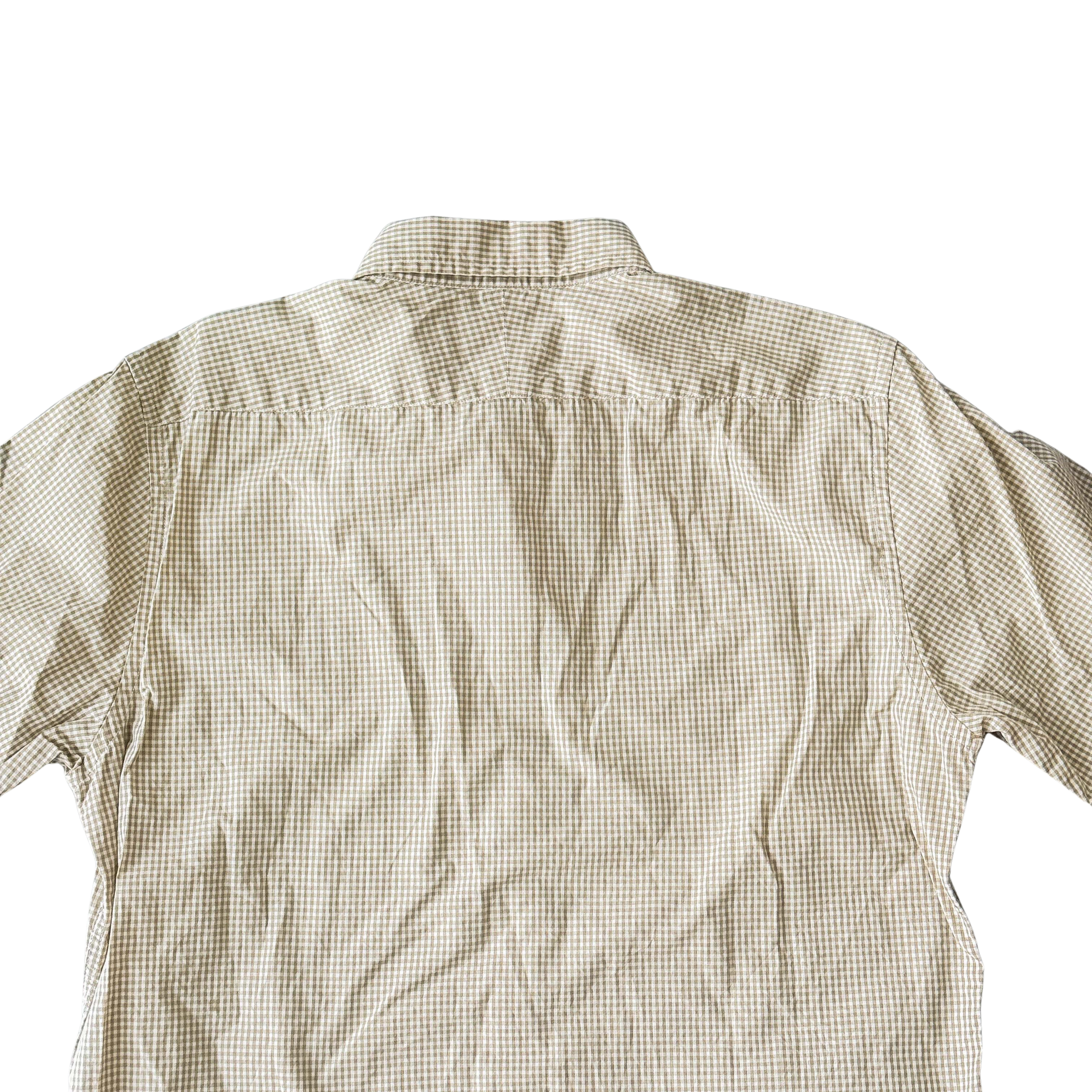 (L) Burberry Black Label Check Button Up Shirt Beige/White
