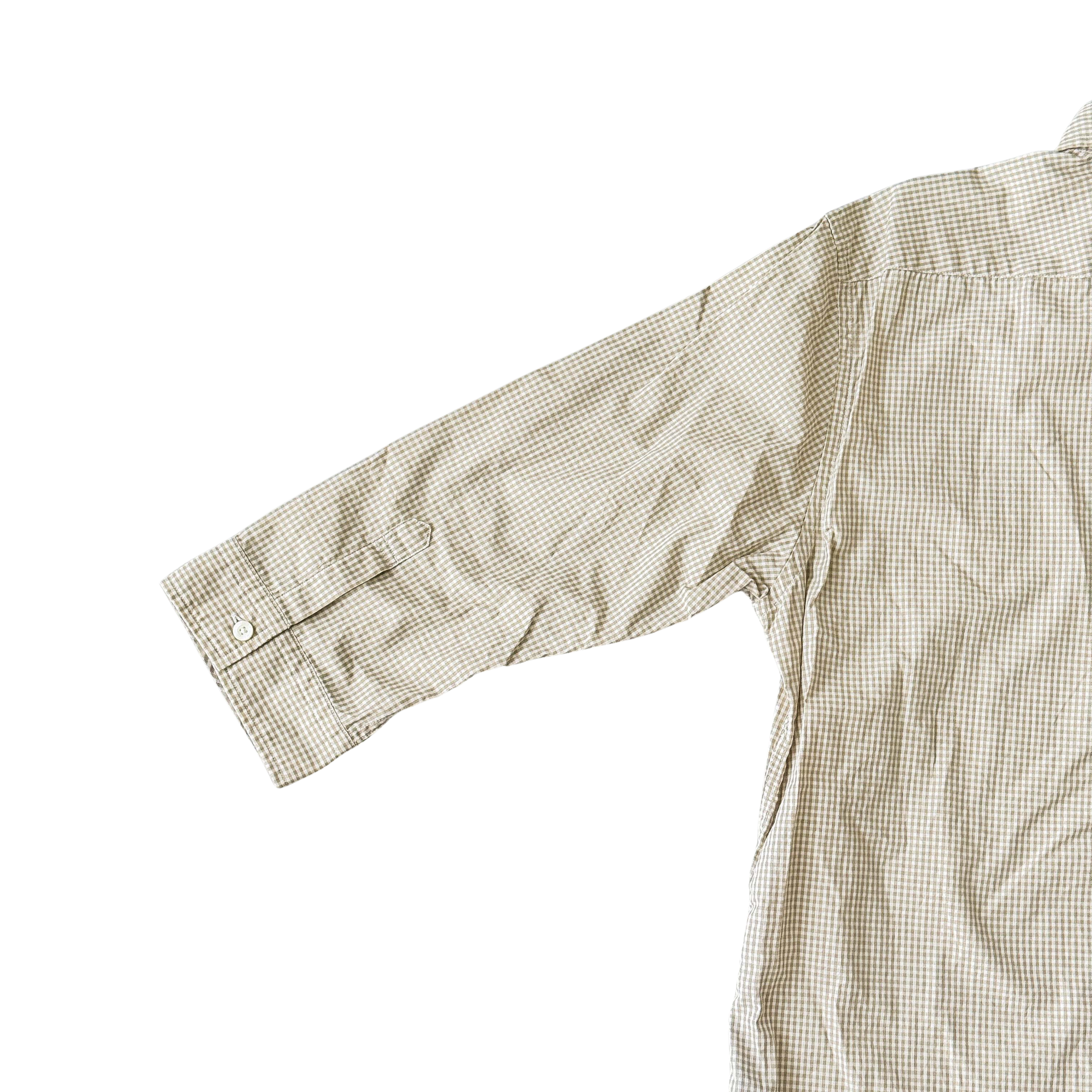 (L) Burberry Black Label Check Button Up Shirt Beige/White