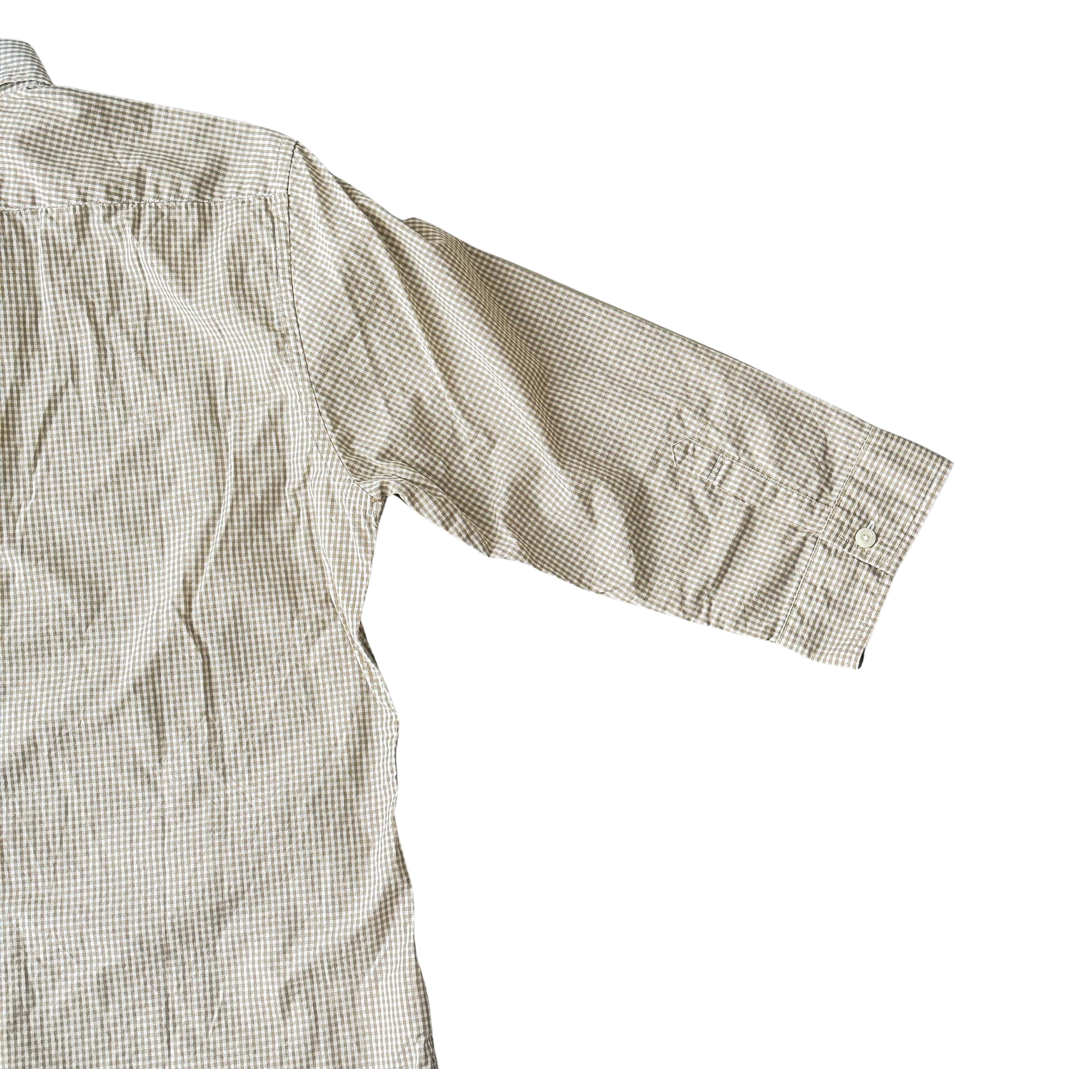 (L) Burberry Black Label Check Button Up Shirt Beige/White