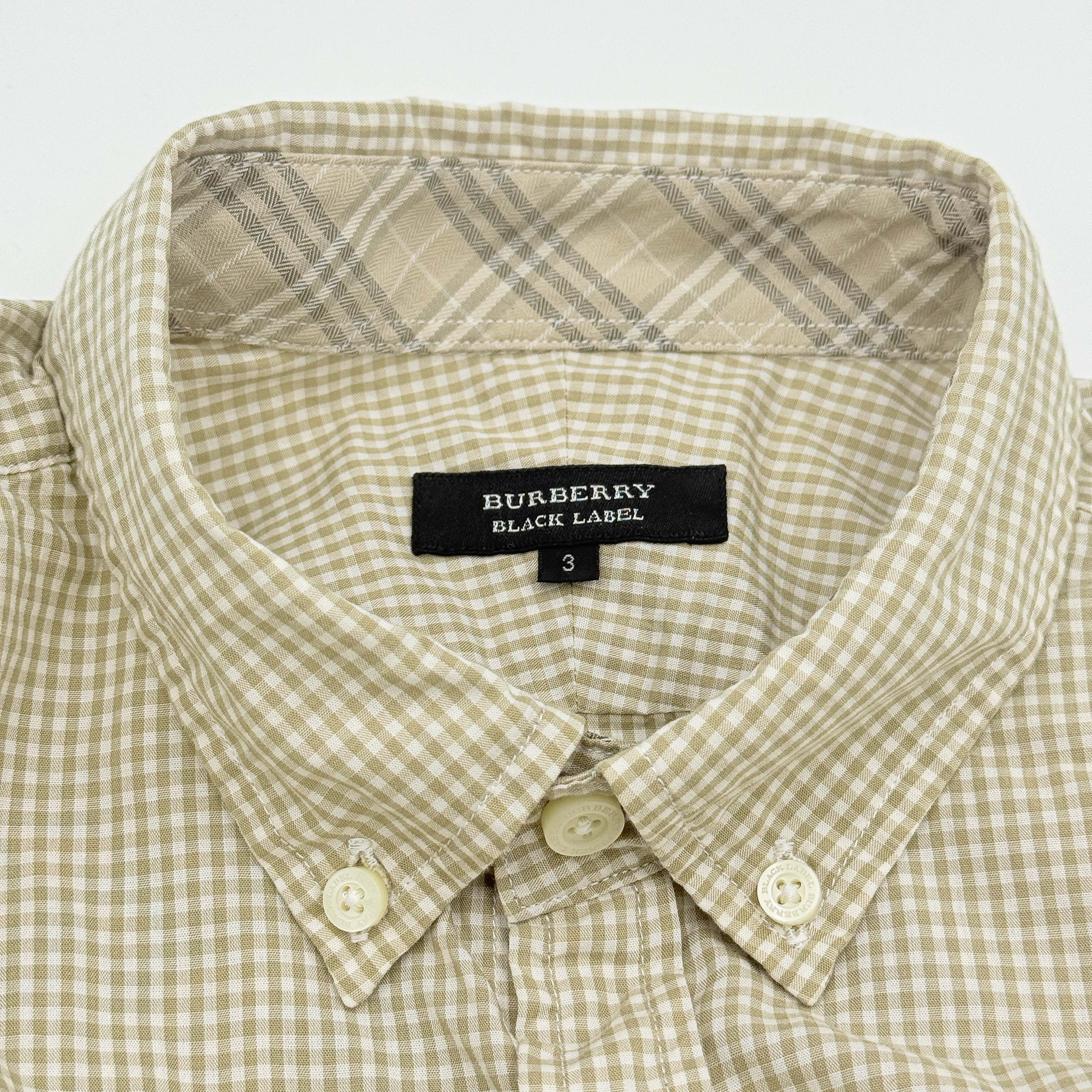 (L) Burberry Black Label Check Button Up Shirt Beige/White