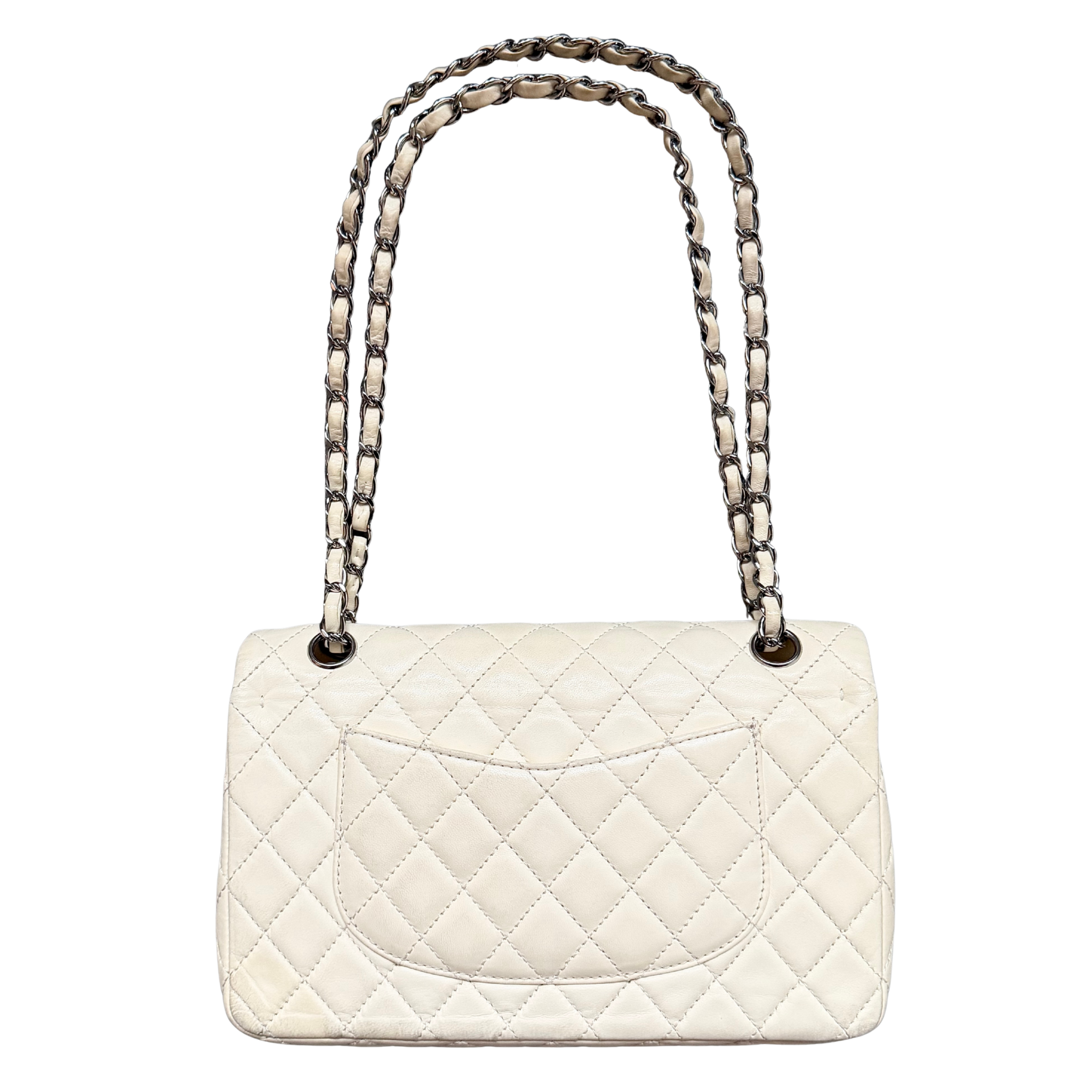Chanel 25 Matelasse Quilted Double Flap Shoulder Bag Off-White