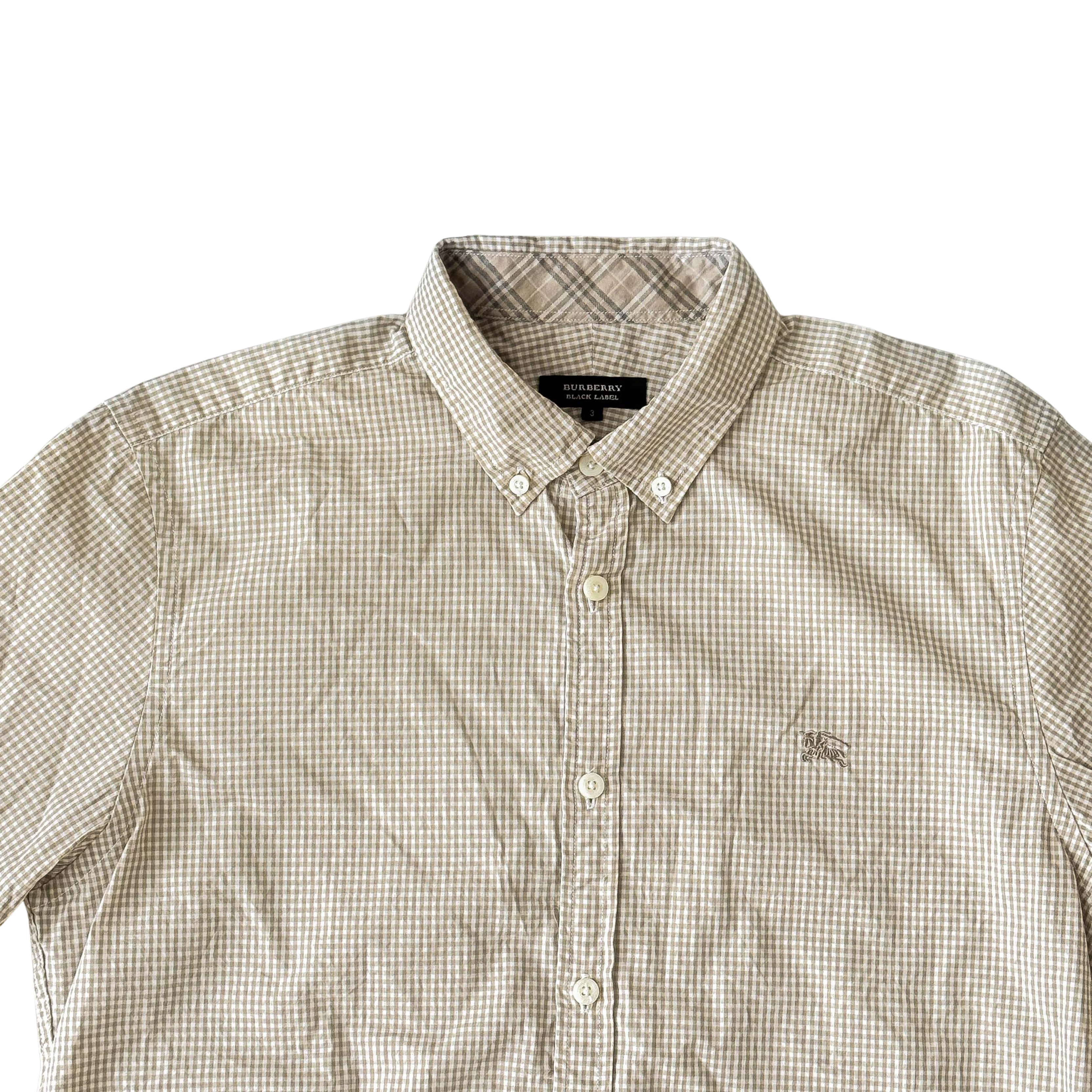 (L) Burberry Black Label Check Button Up Shirt Beige/White