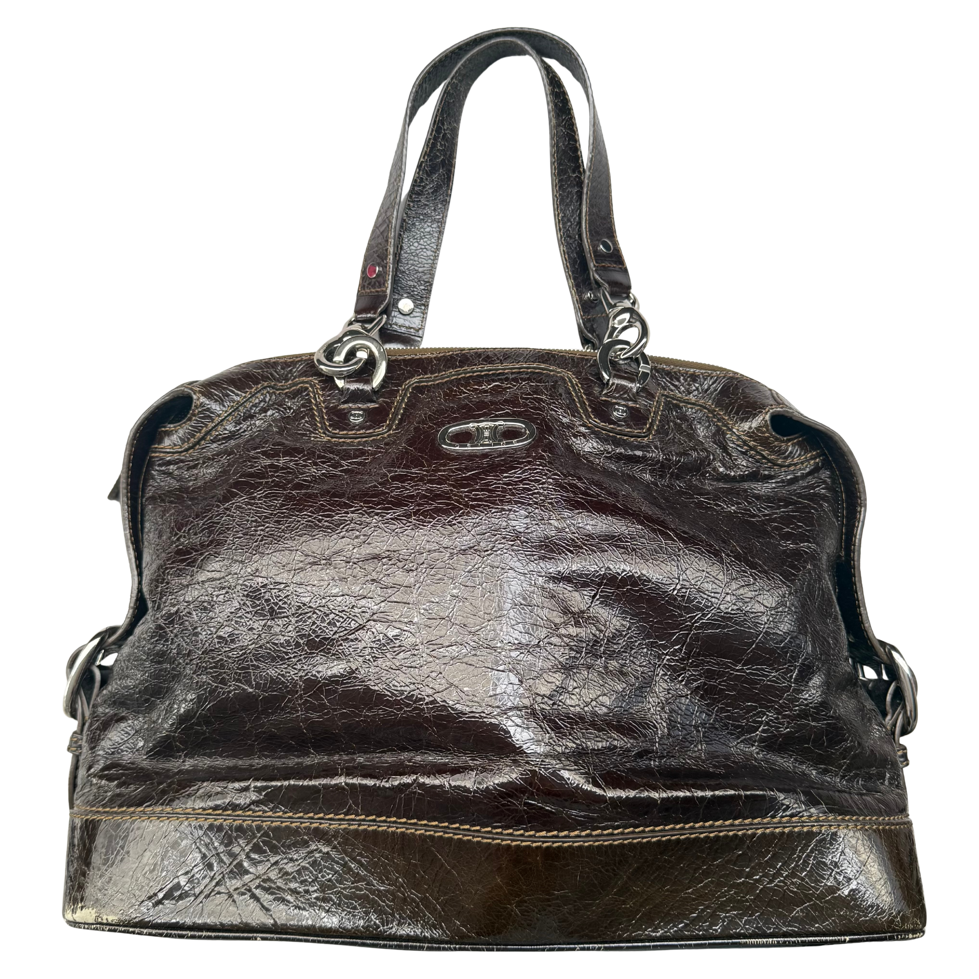 Celine 2007 Crinkled Patent Leather ShoulderBag Brown