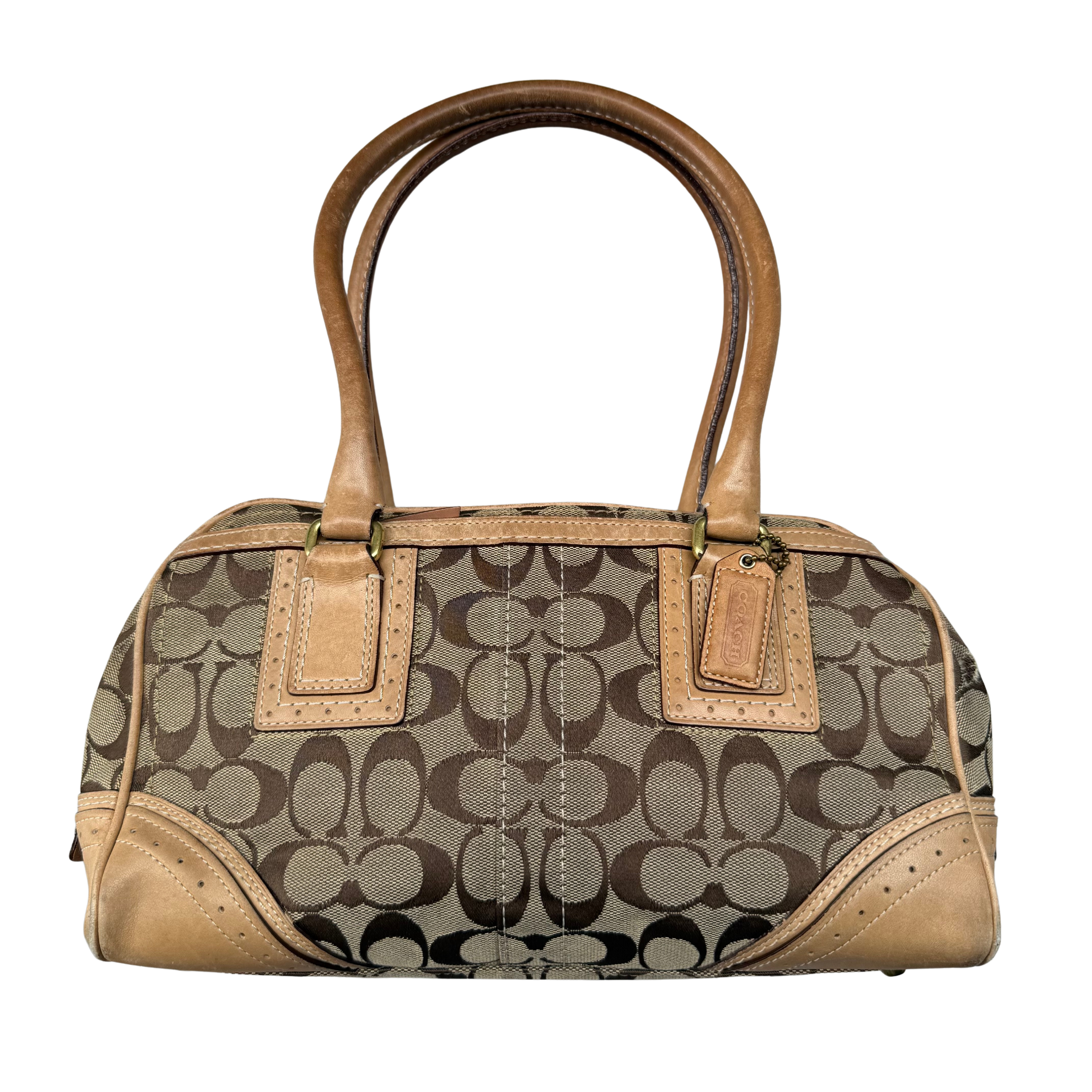 Coach Signature Mini Boston Handbag Beige/Tan