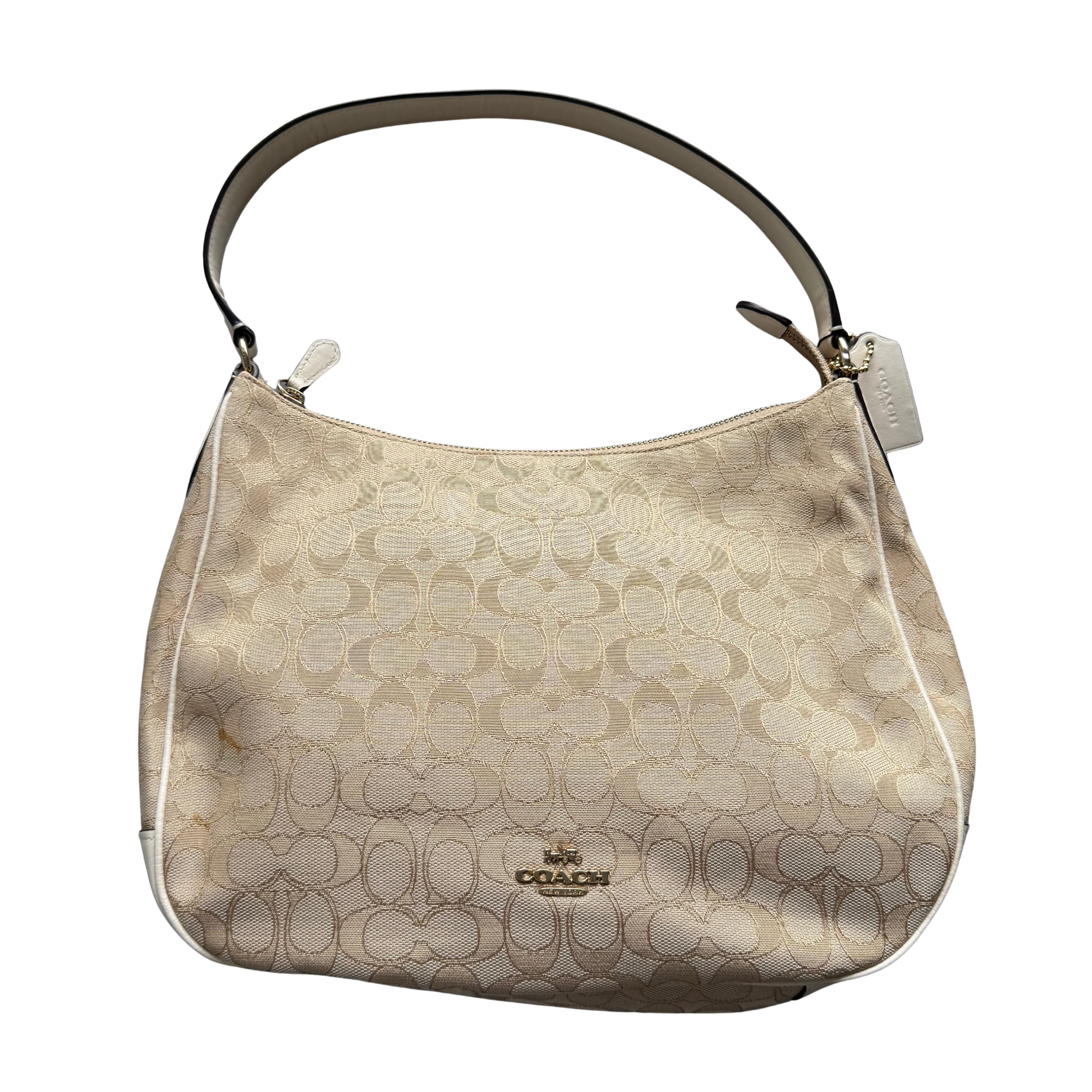 Coach Signature Canvas Hobo Shoulder Bag Beige/White