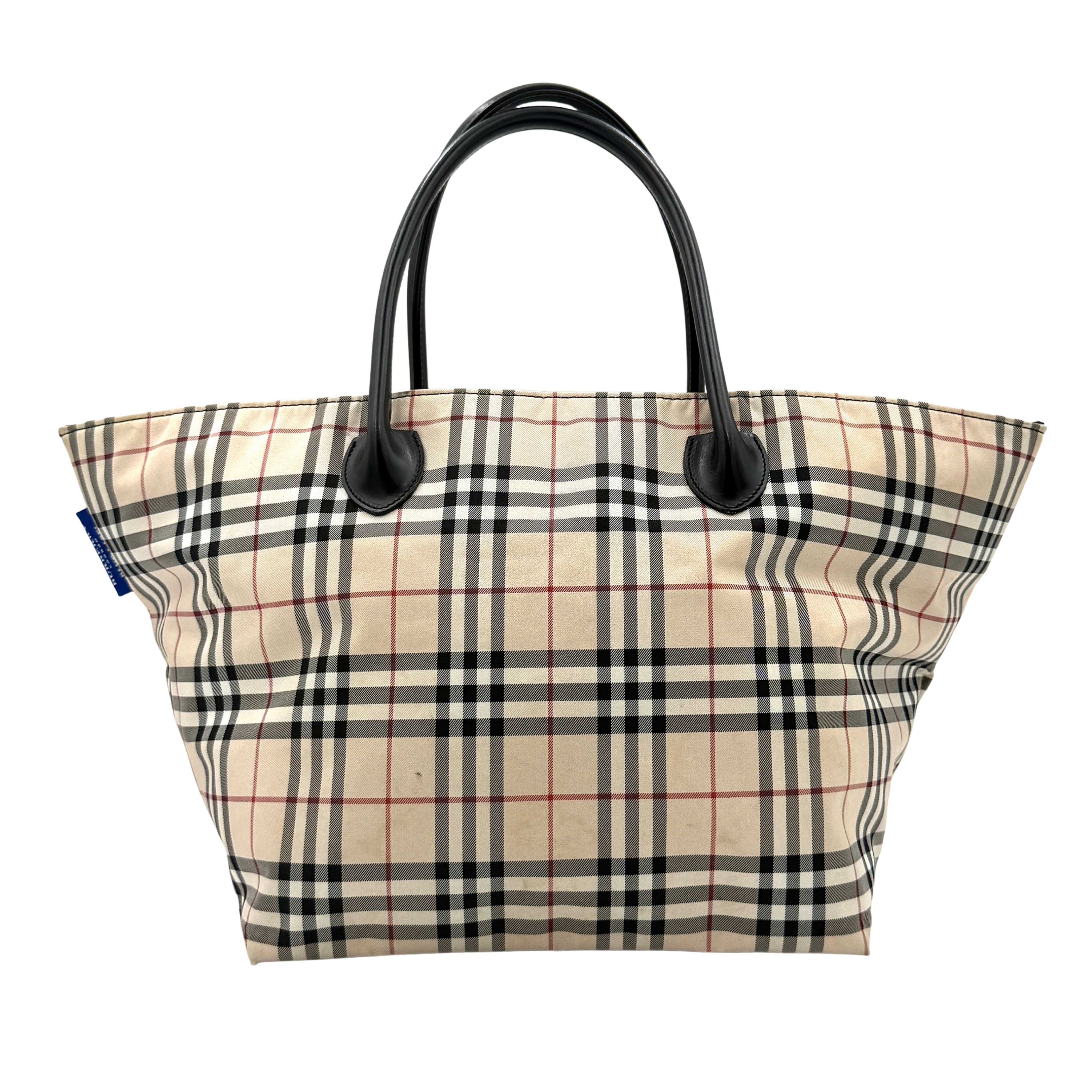 Burberry Nova Check nylon tote bag in beige with iconic check pattern, featuring a spacious interior and durable design