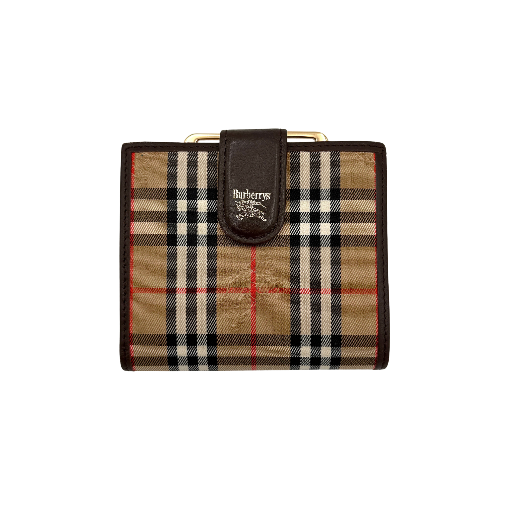 Burberry Nova Check Wallet with classic Nova Check print and brown leather accents