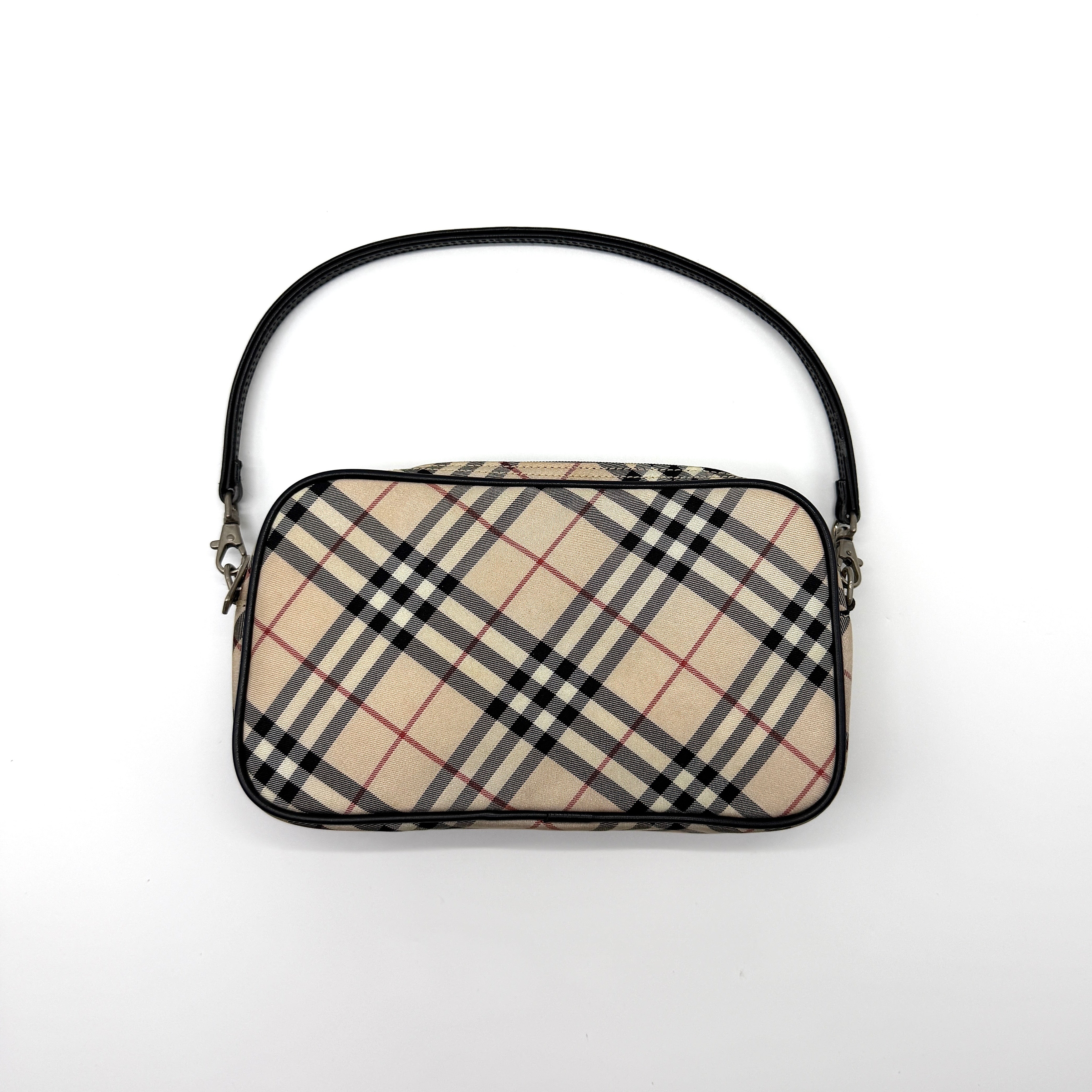 Burberry Nova Checkered Shoulder Bag Beige/Black, coated canvas with black leather trim and silver-tone hardware.