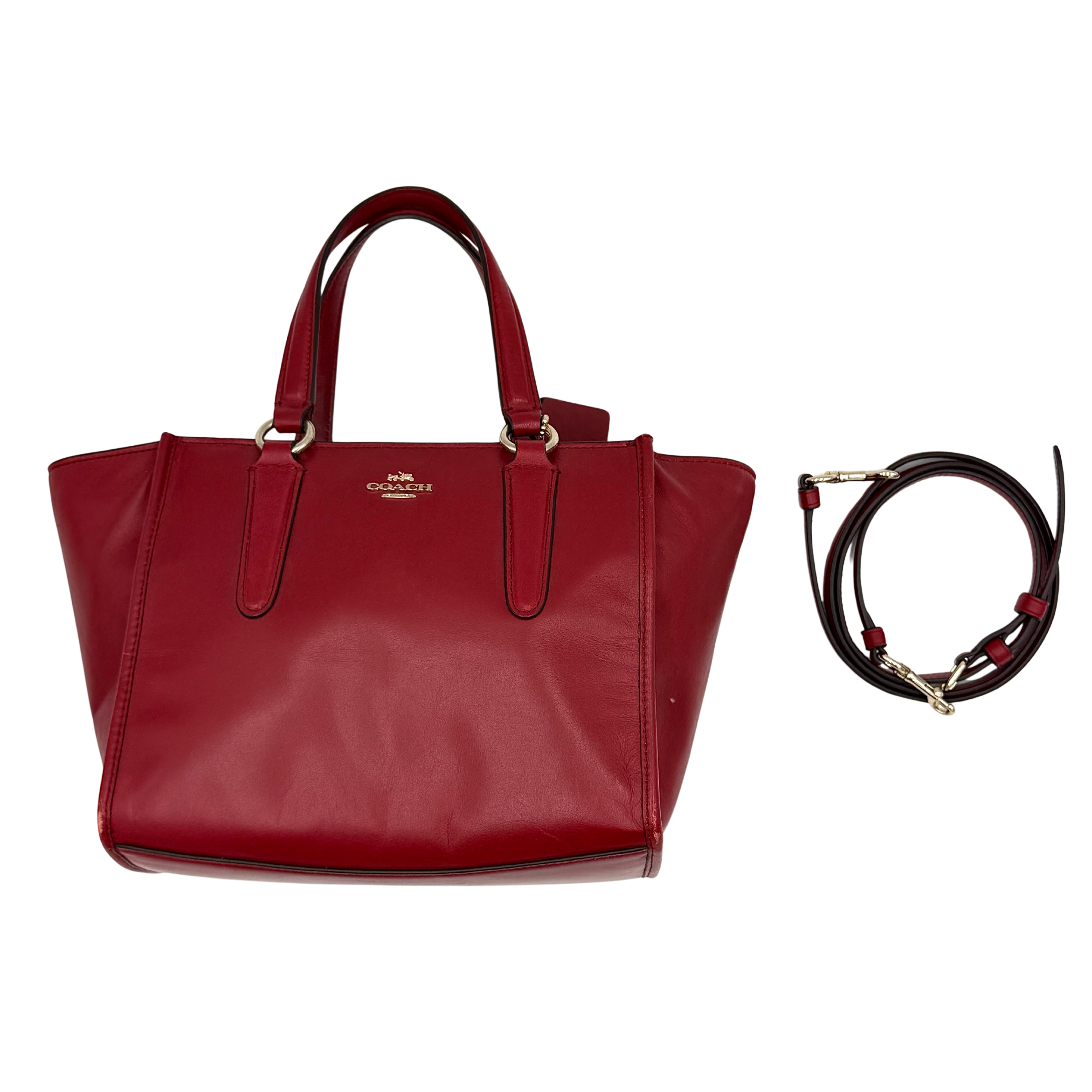 Coach 2Way Mini Crosby Carryall Handbag in vivid red with dual handles and detachable strap for versatile carrying options