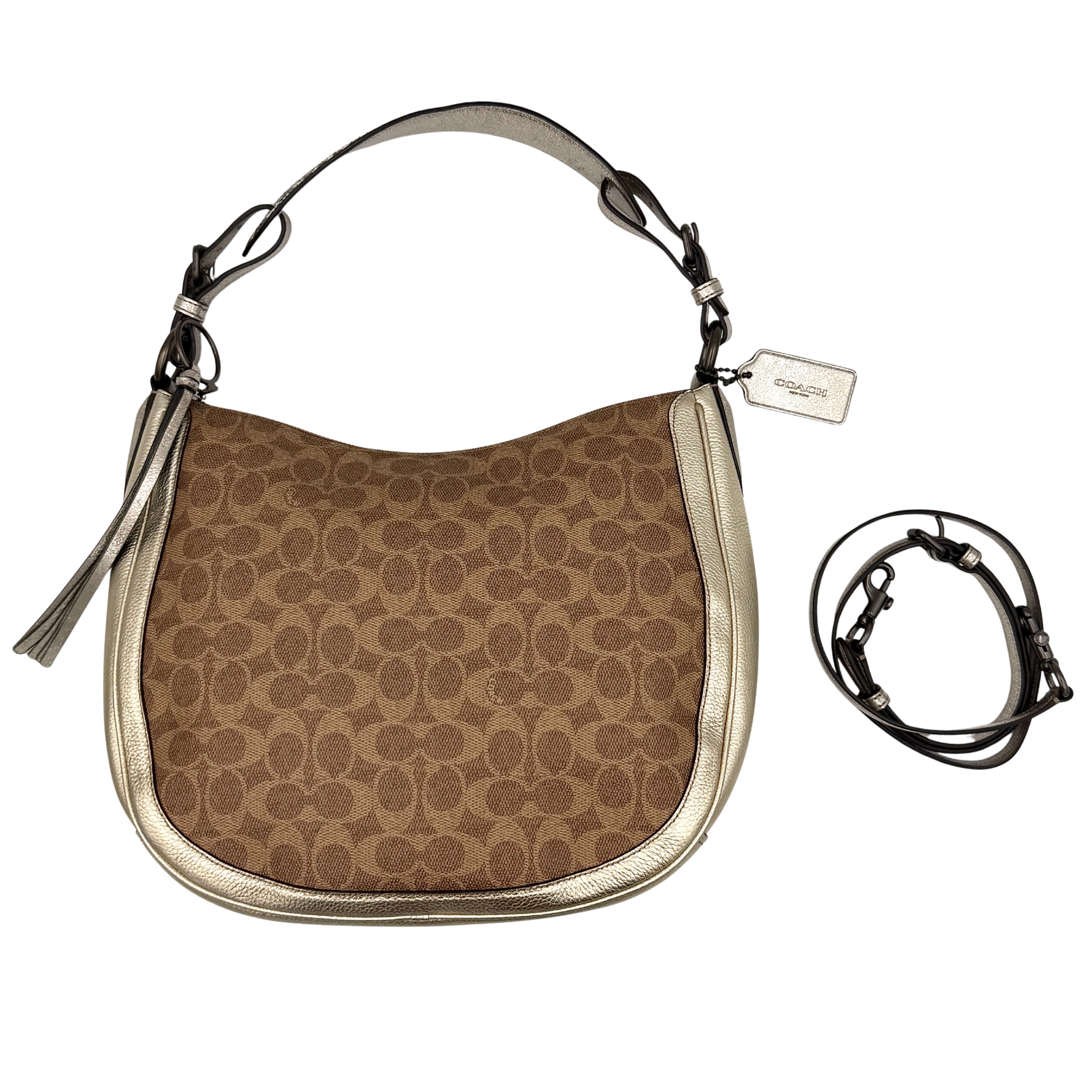 Coach 2Way Sutton Hobo Shoulder Bag in brown with signature pattern, adjustable strap, and versatile carry options