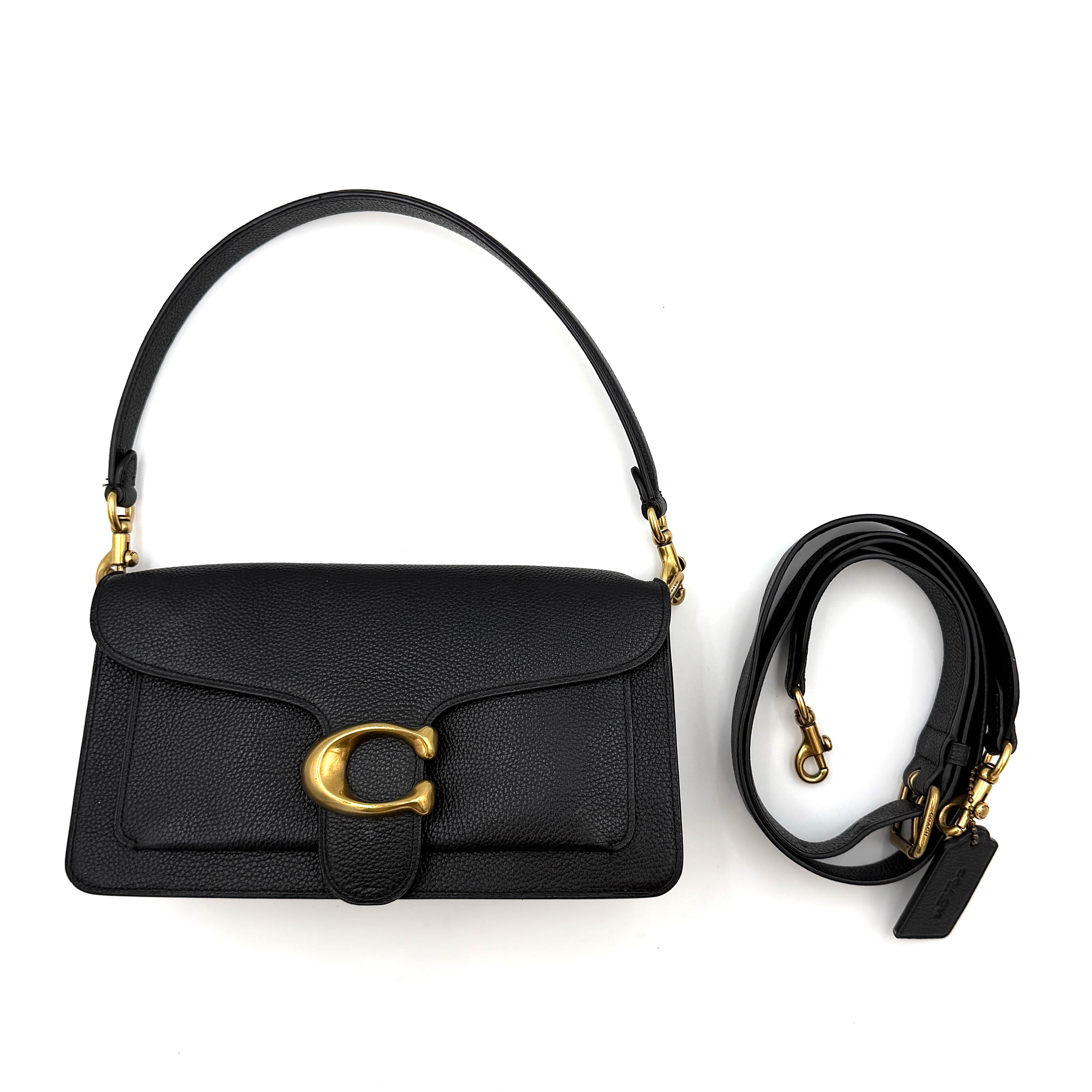 Coach black Tabby 26 Shoulder Bag with gold-tone hardware, featuring a 2Way strap for versatile styling