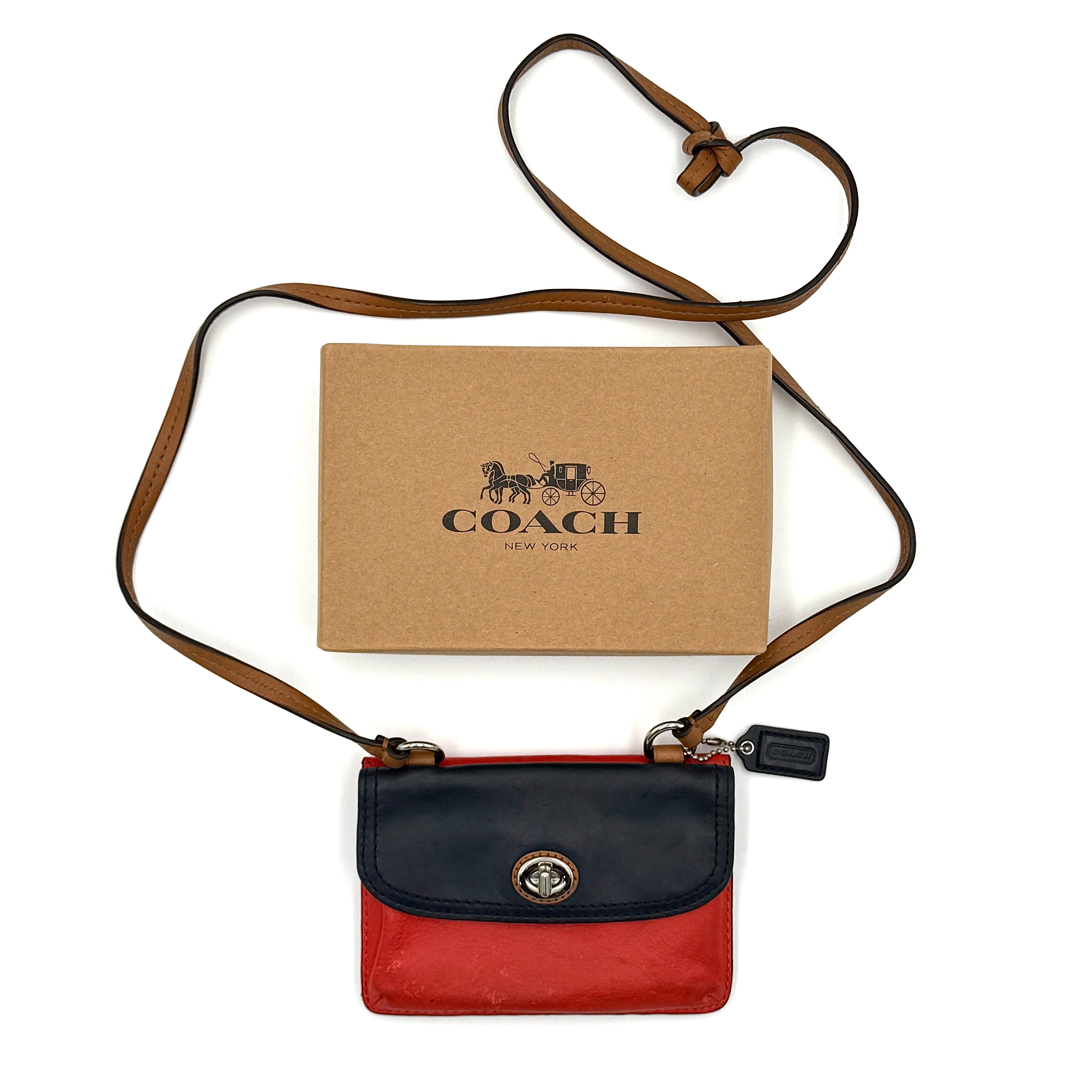 Coach Park Dylan Mini Colorblock Crossbody Bag in red and navy with a streamlined silhouette and adjustable strap