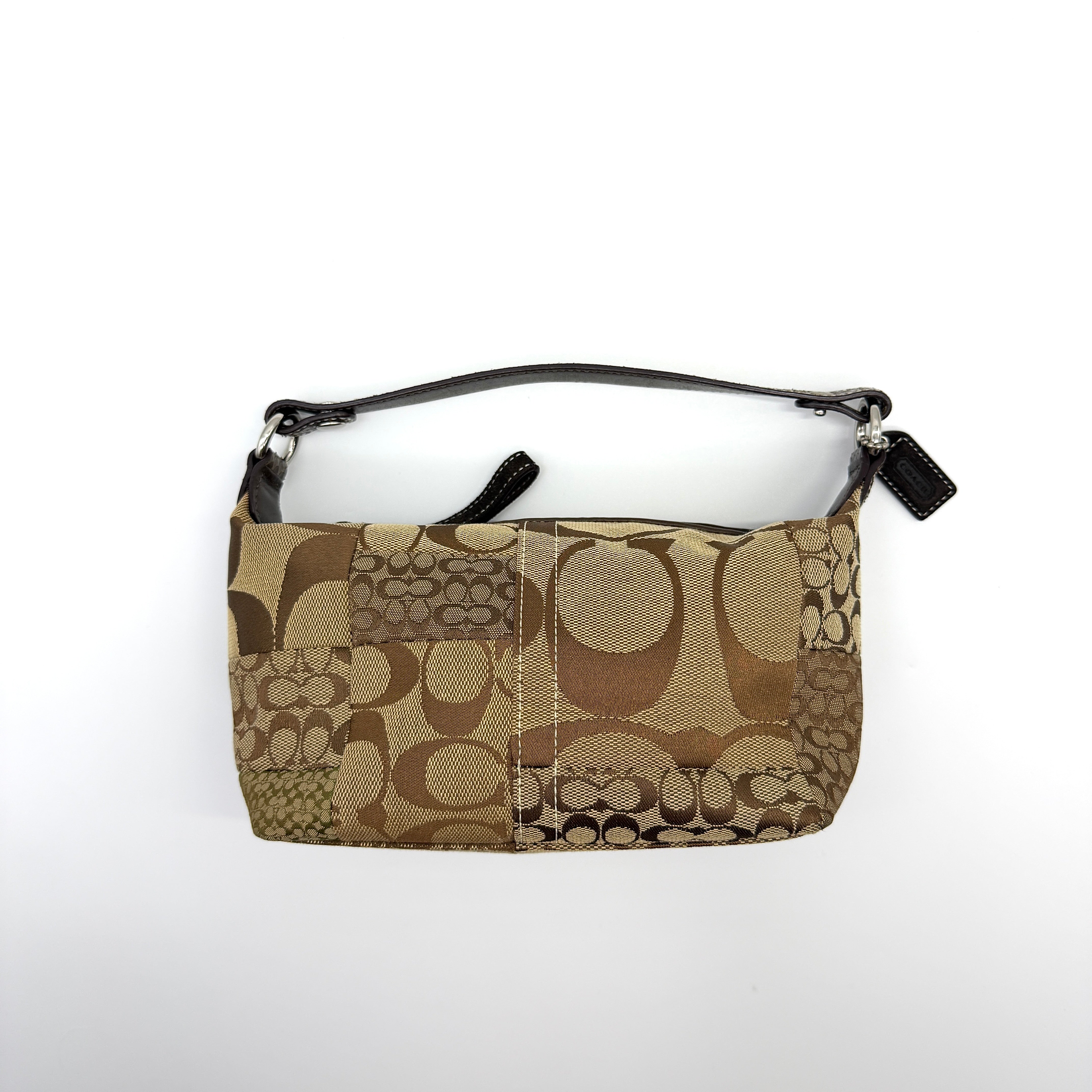 Coach Signature Mini Hobo Patchwork Shoulder Bag Brown, crafted in coated canvas with brown leather trim