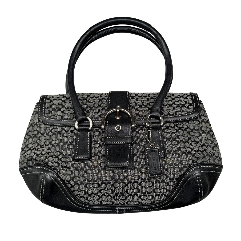Coach Y2K Soho Shoulder Bag in grey and black with signature pattern and black leather accents