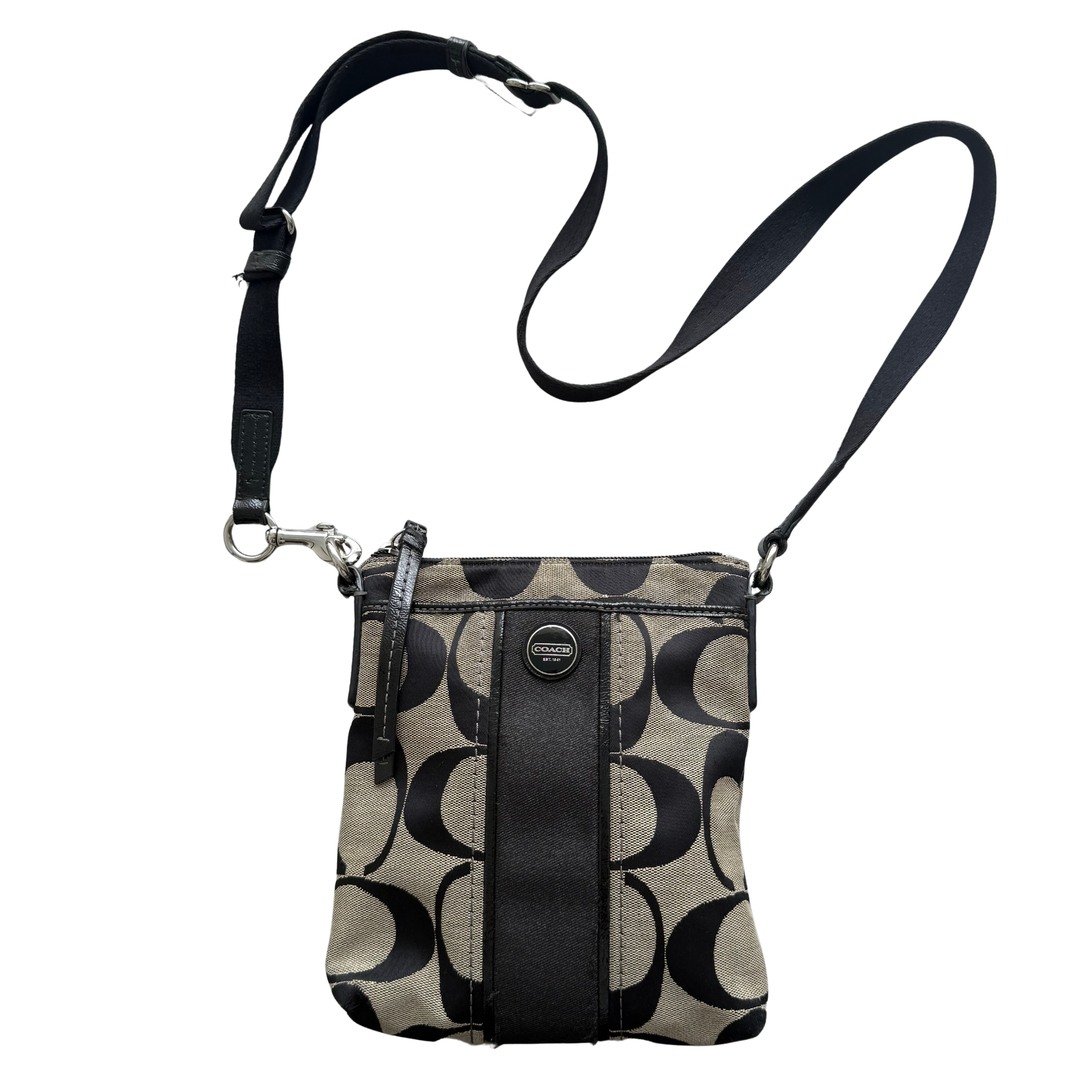 Coach Signature Stripe Swingpack Crossbody Bag Grey/Black