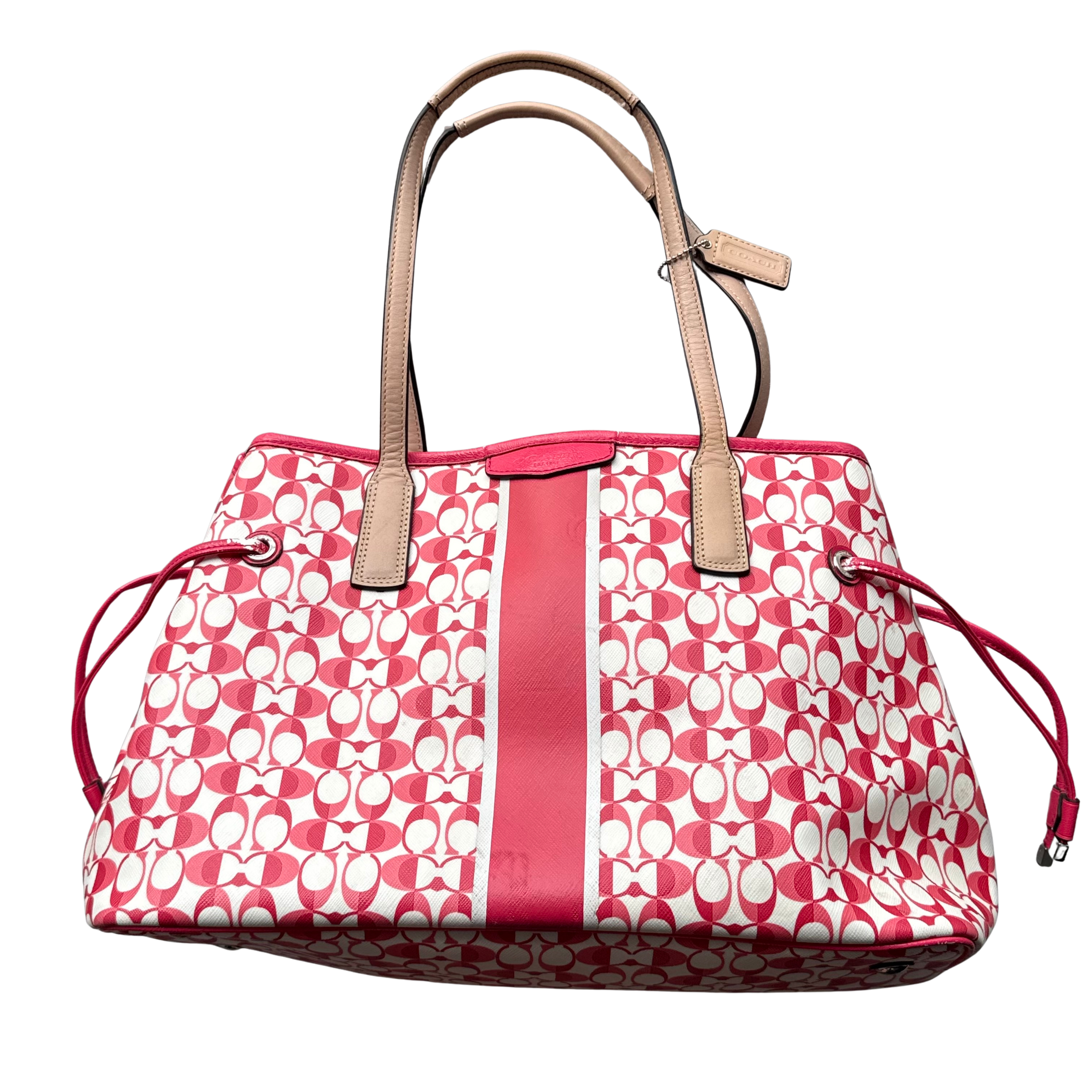Coach Signature Stripe Carryall Tote Bag Pink/White