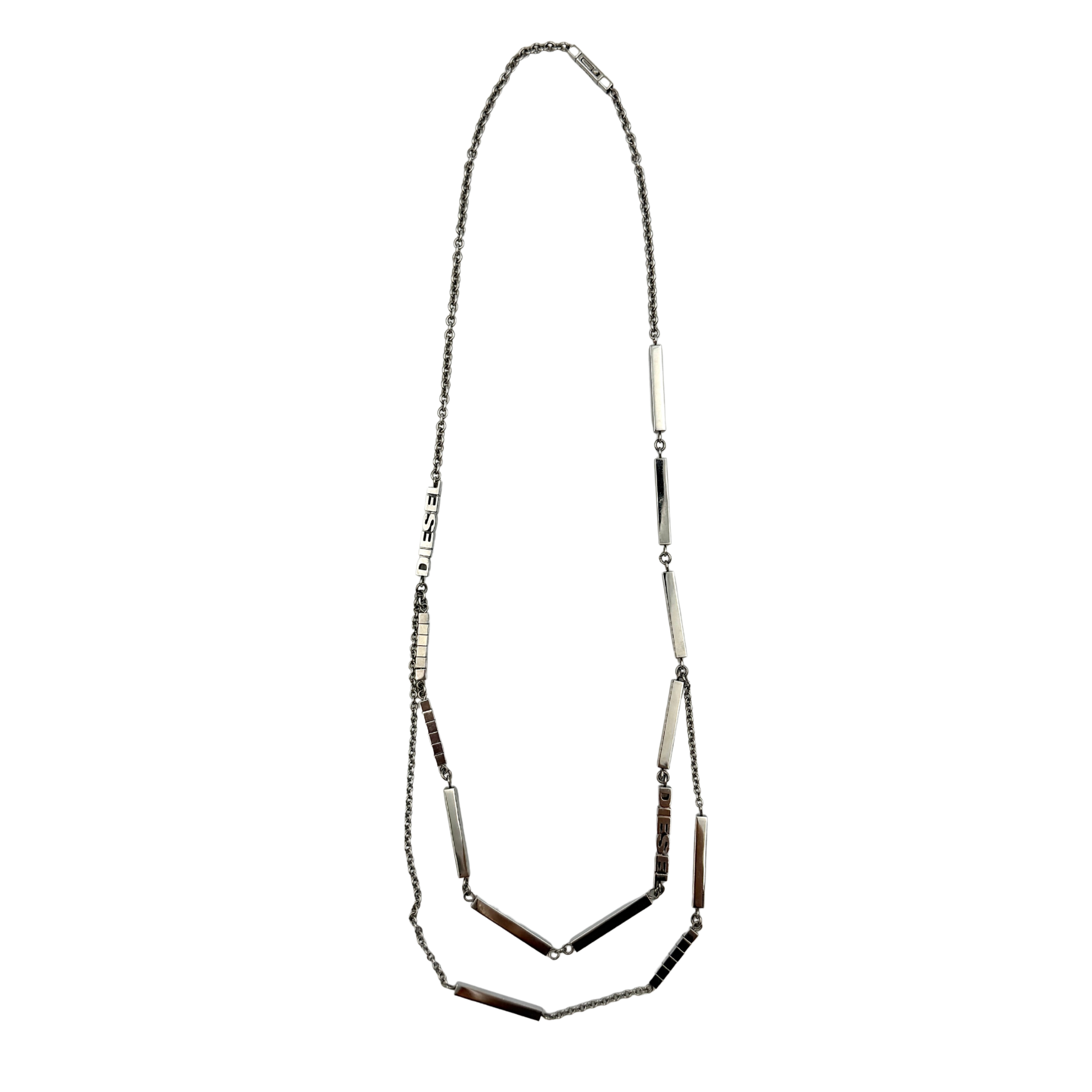 Diesel Logo Double Chain Necklace with sleek double chain design and iconic branding.