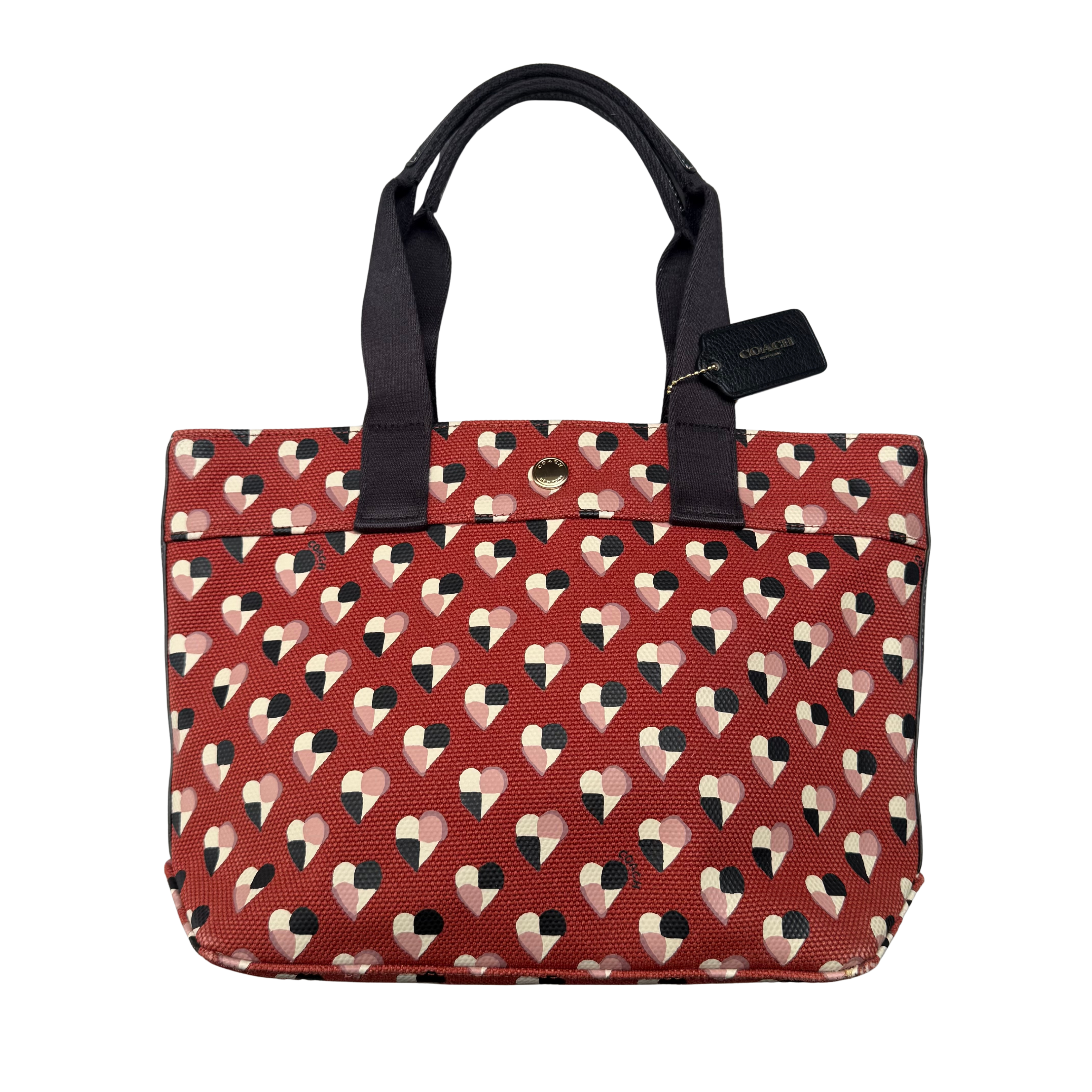 Coach Checkered Heart Print Tote Bag Multicolor