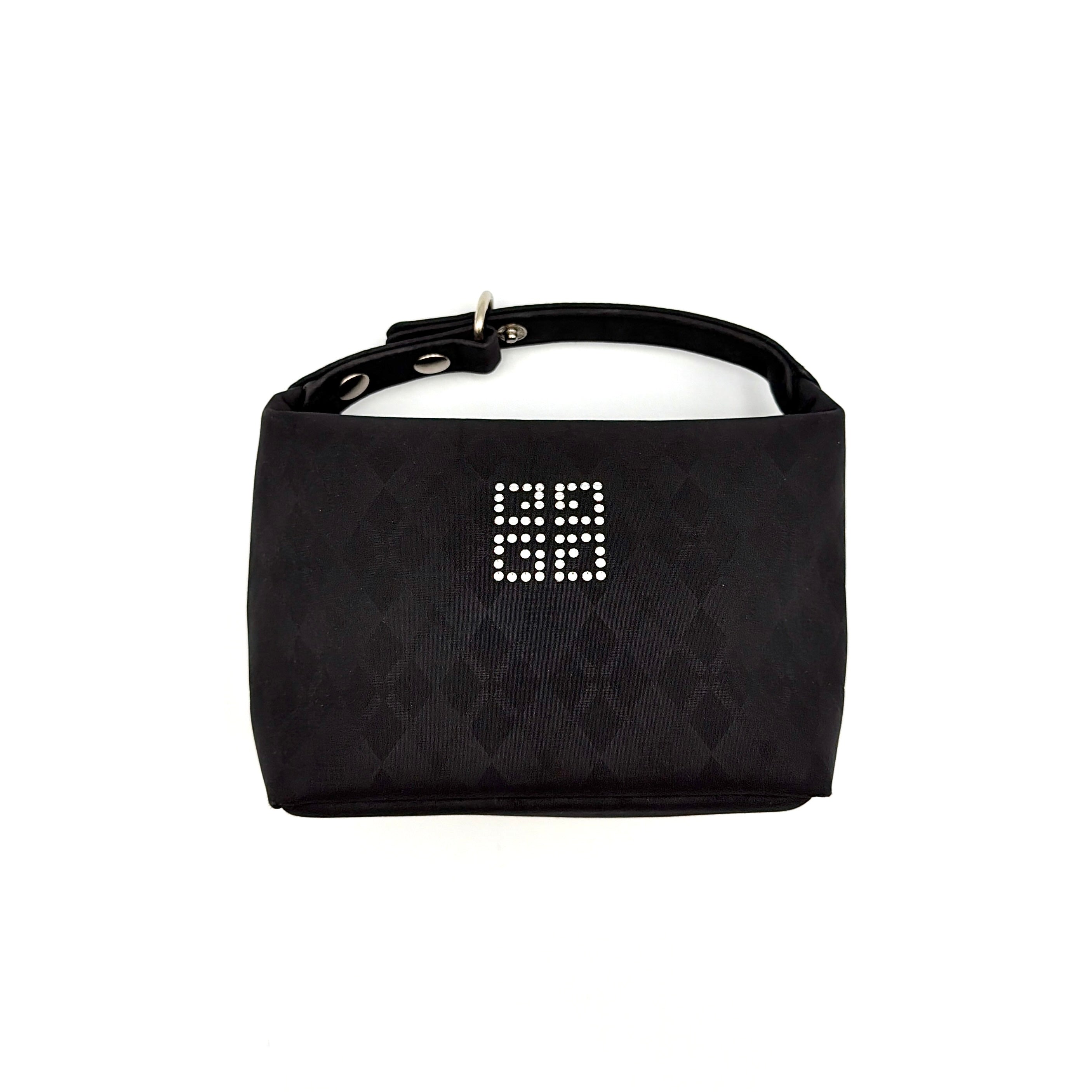 Givenchy 4G Rhinestone Mini Hobo Shoulder Bag Black in jacquard nylon canvas with crystal logo and silver-tone hardware.