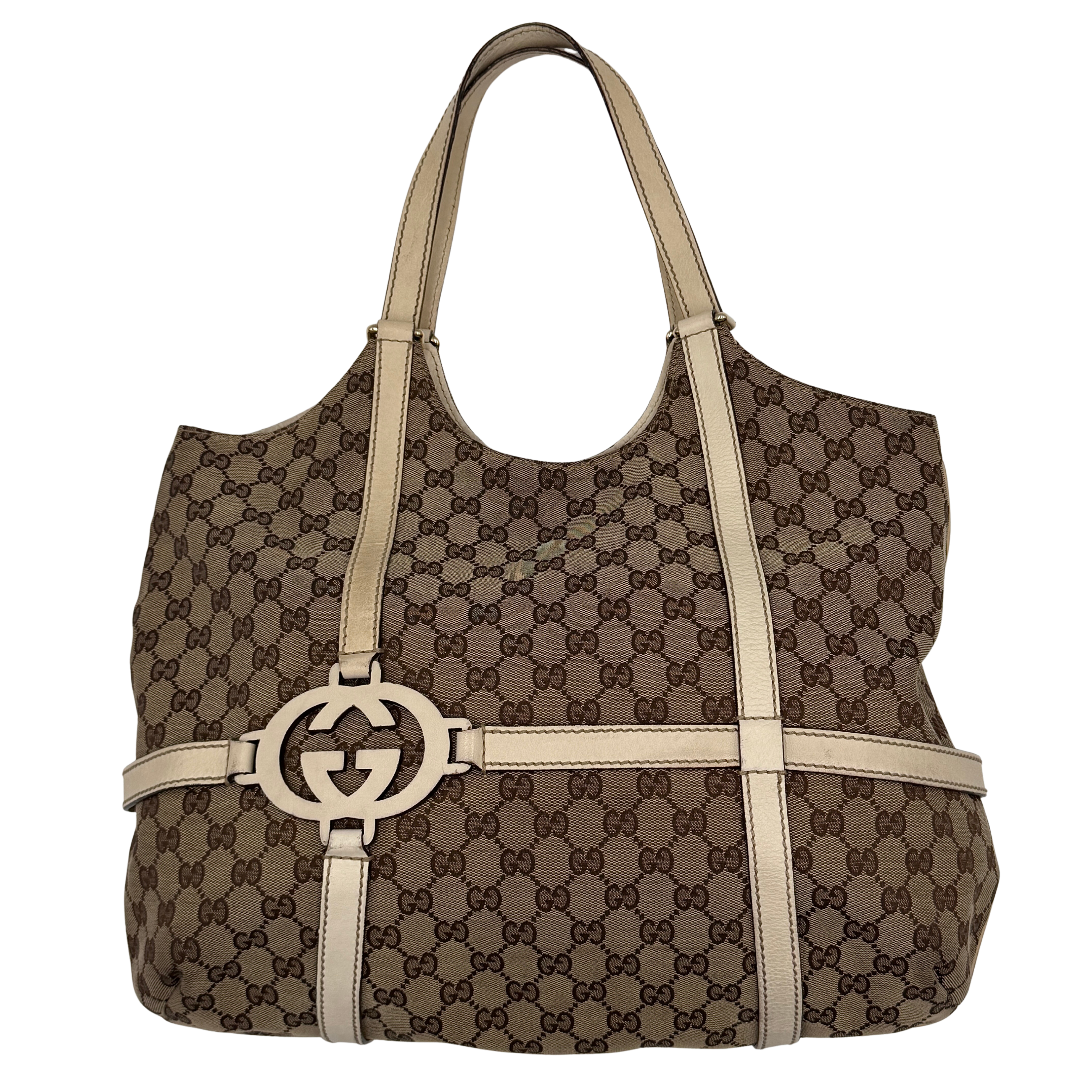 Gucci GG Monogram Royal Hobo Shoulder Bag in beige with iconic GG pattern, dual handles, and large GG emblem