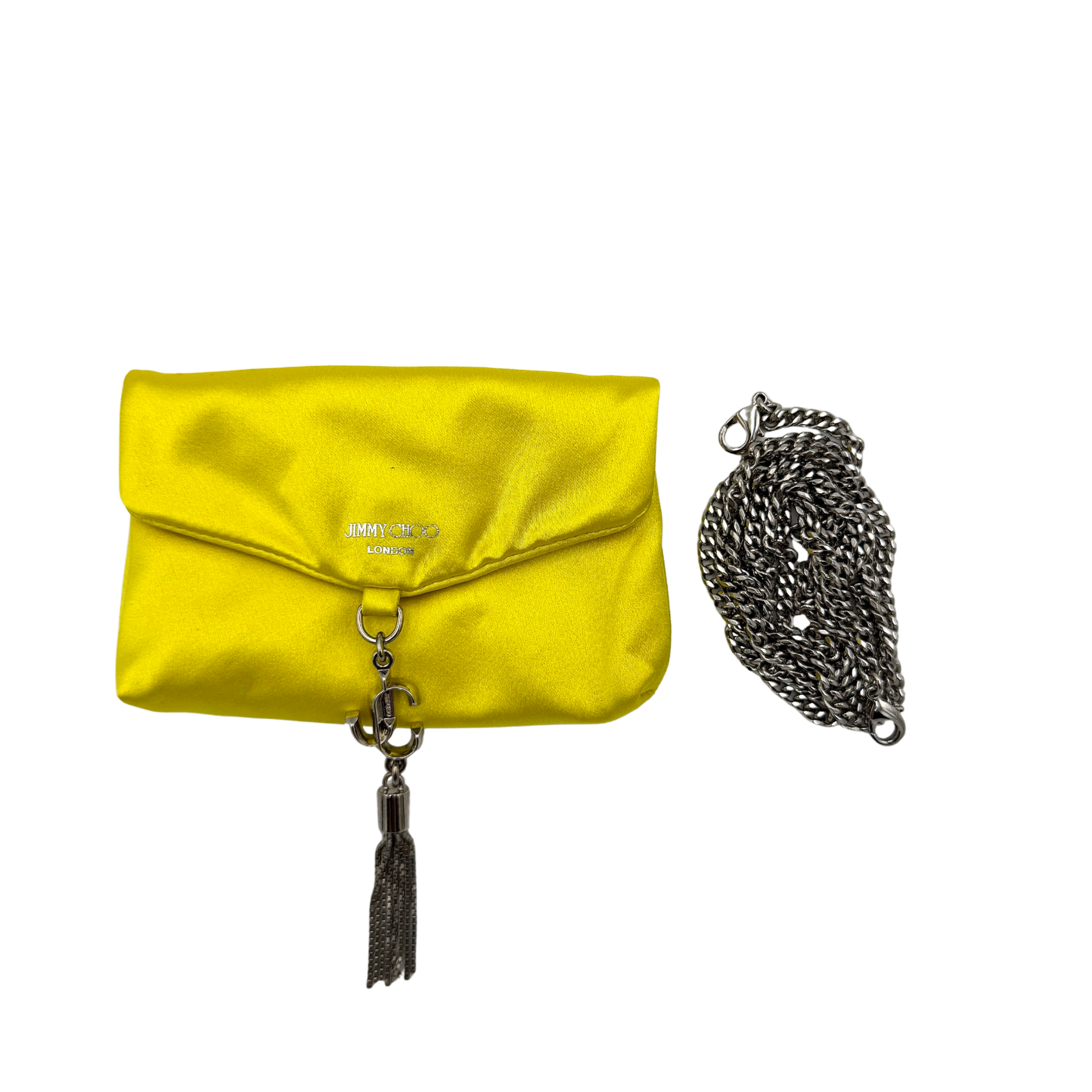 Jimmy Choo yellow chain soft cardholder with metallic chain detail and compact design