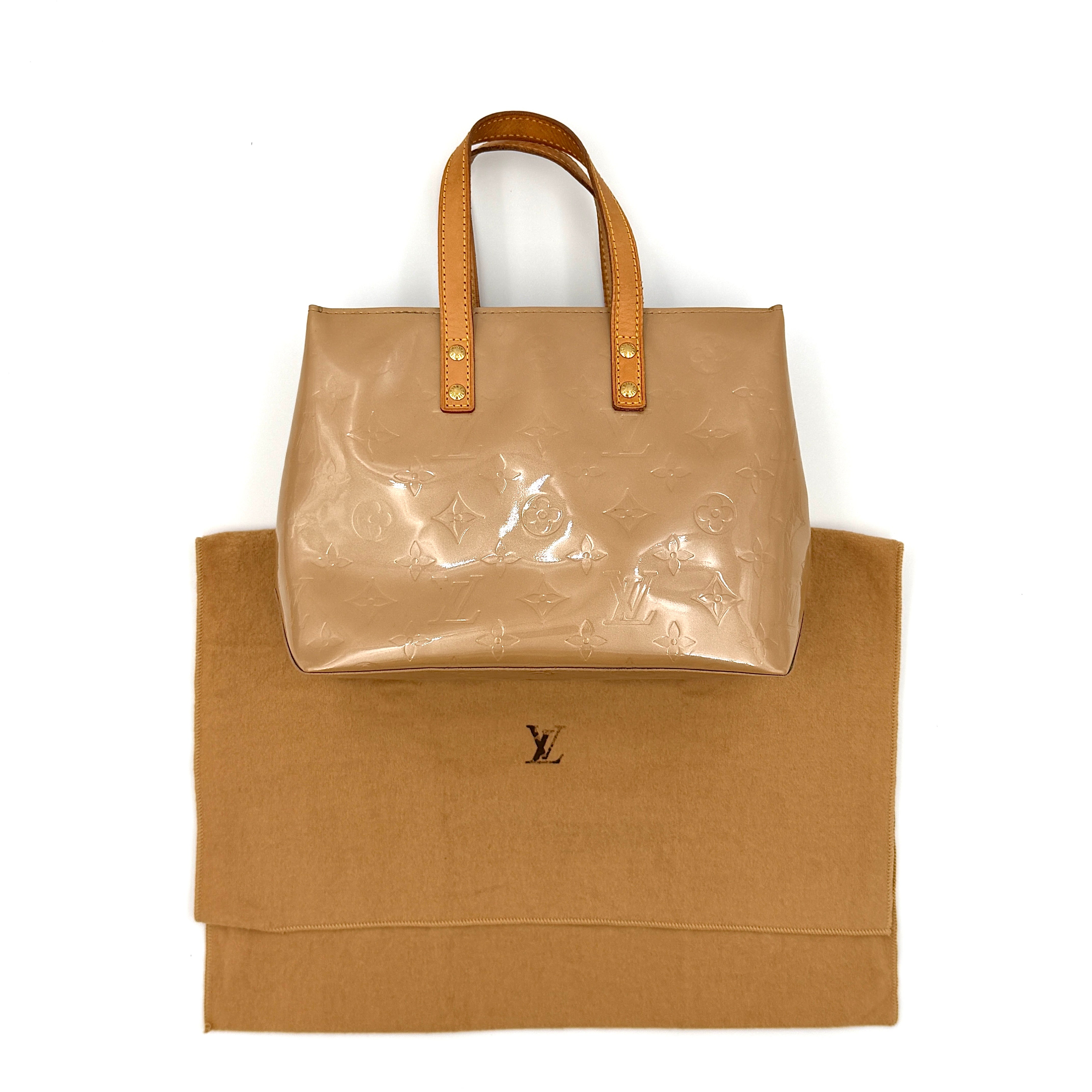 Louis Vuitton PM Vernis Reade Shoulder Bag in brown patent leather with vachetta handles.