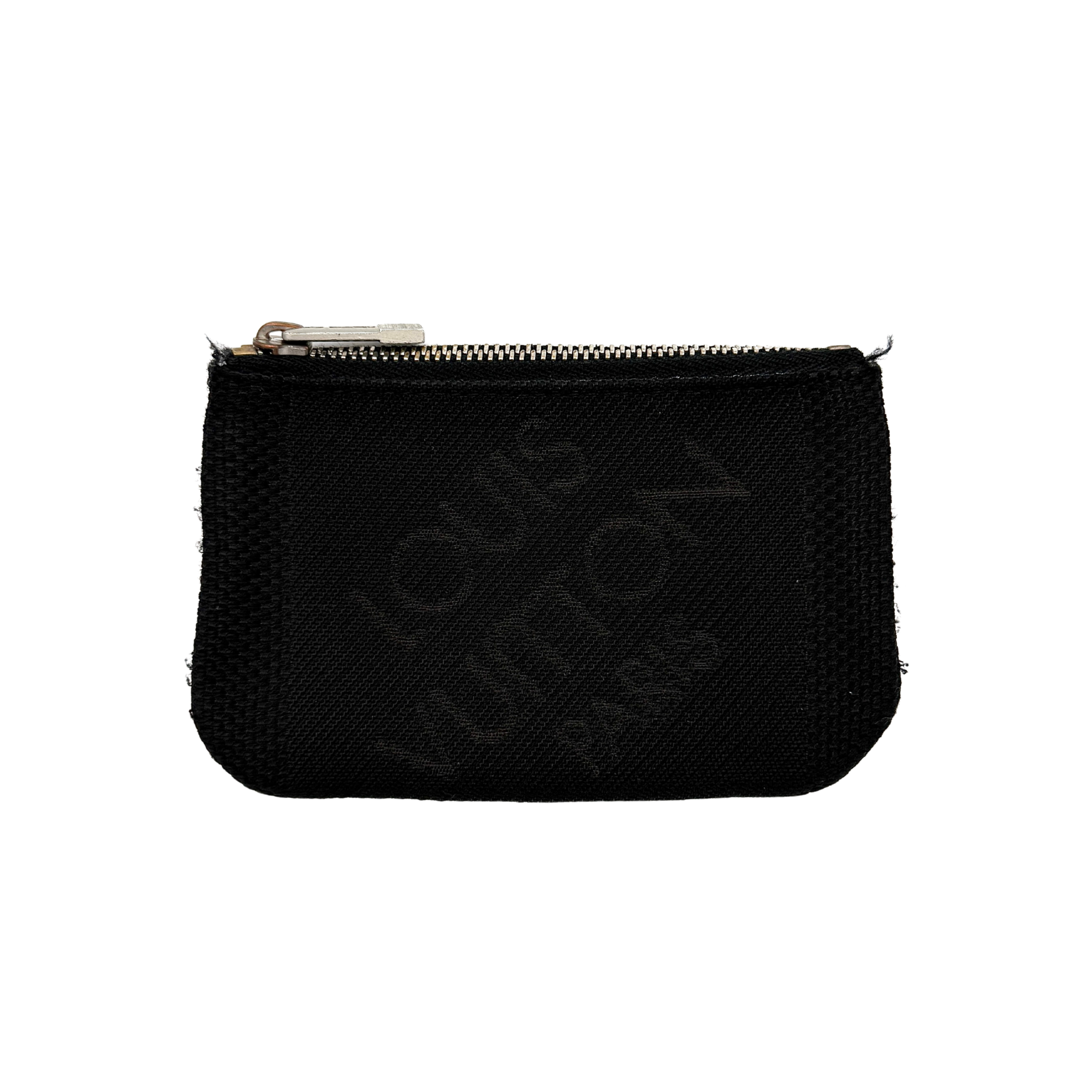 Louis Vuitton Pochette Cles coin case in black Damier Geant canvas featuring tonal Louis Vuitton logo pattern and a zip-top closure.