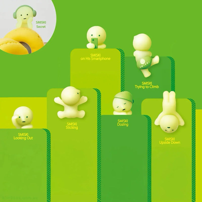 Smiski collectible figure, glow-in-the-dark mini character in quirky poses, perfect for shelves and desks.