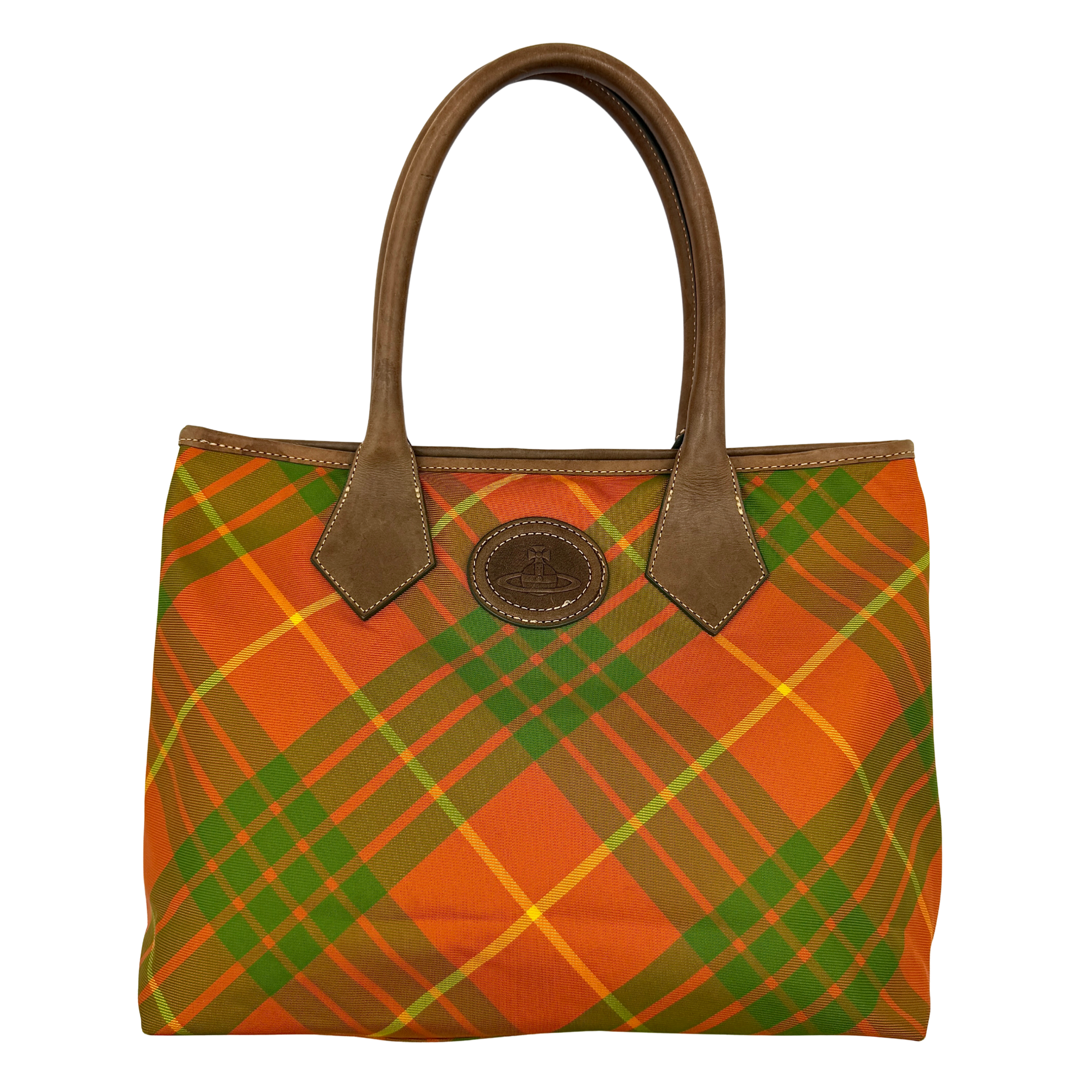 Vivienne Westwood plaid tote bag in multicolor with sturdy handles and a vibrant design