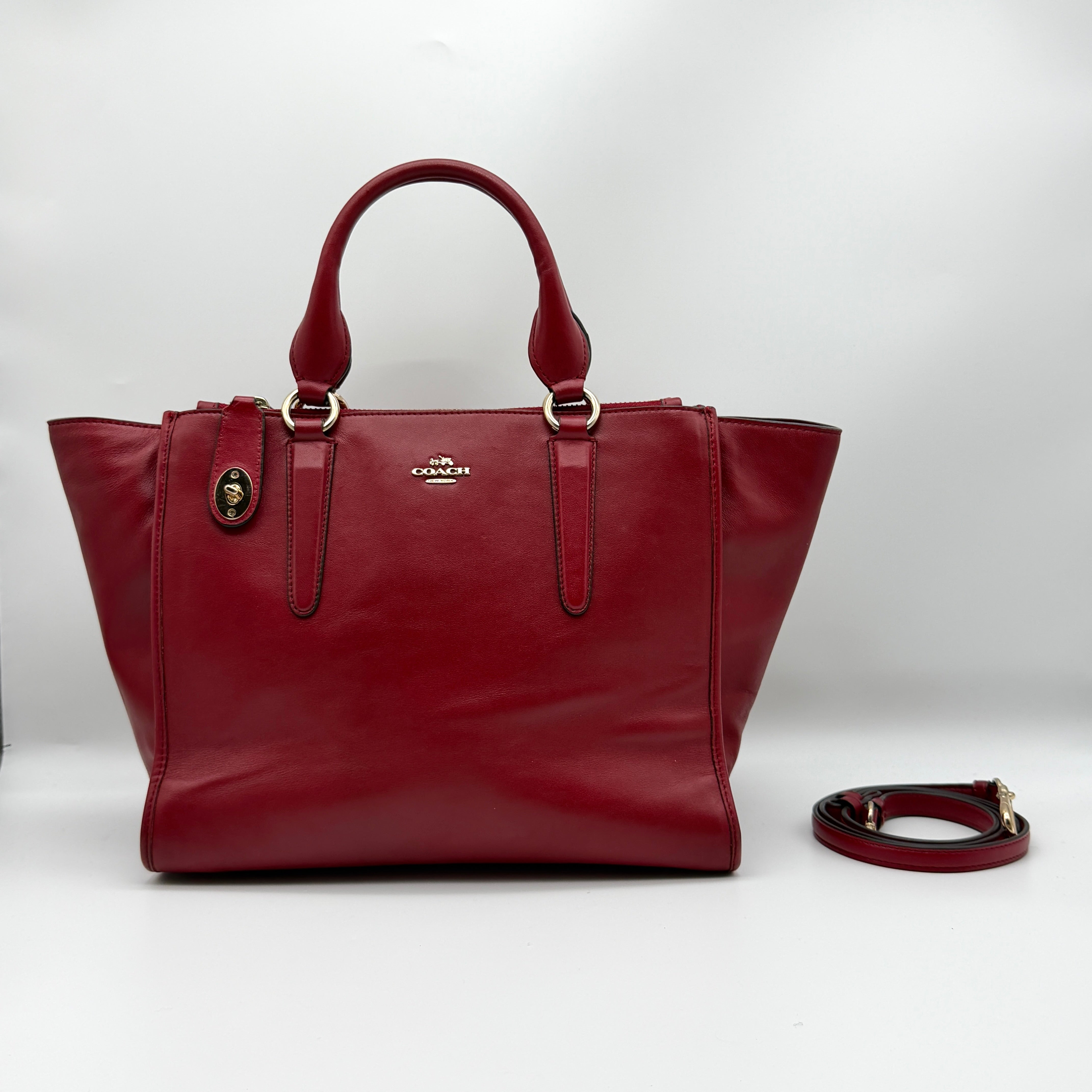 Coach 2Way Crosby Carryall Handbag Red in smooth leather with gold hardware and detachable strap