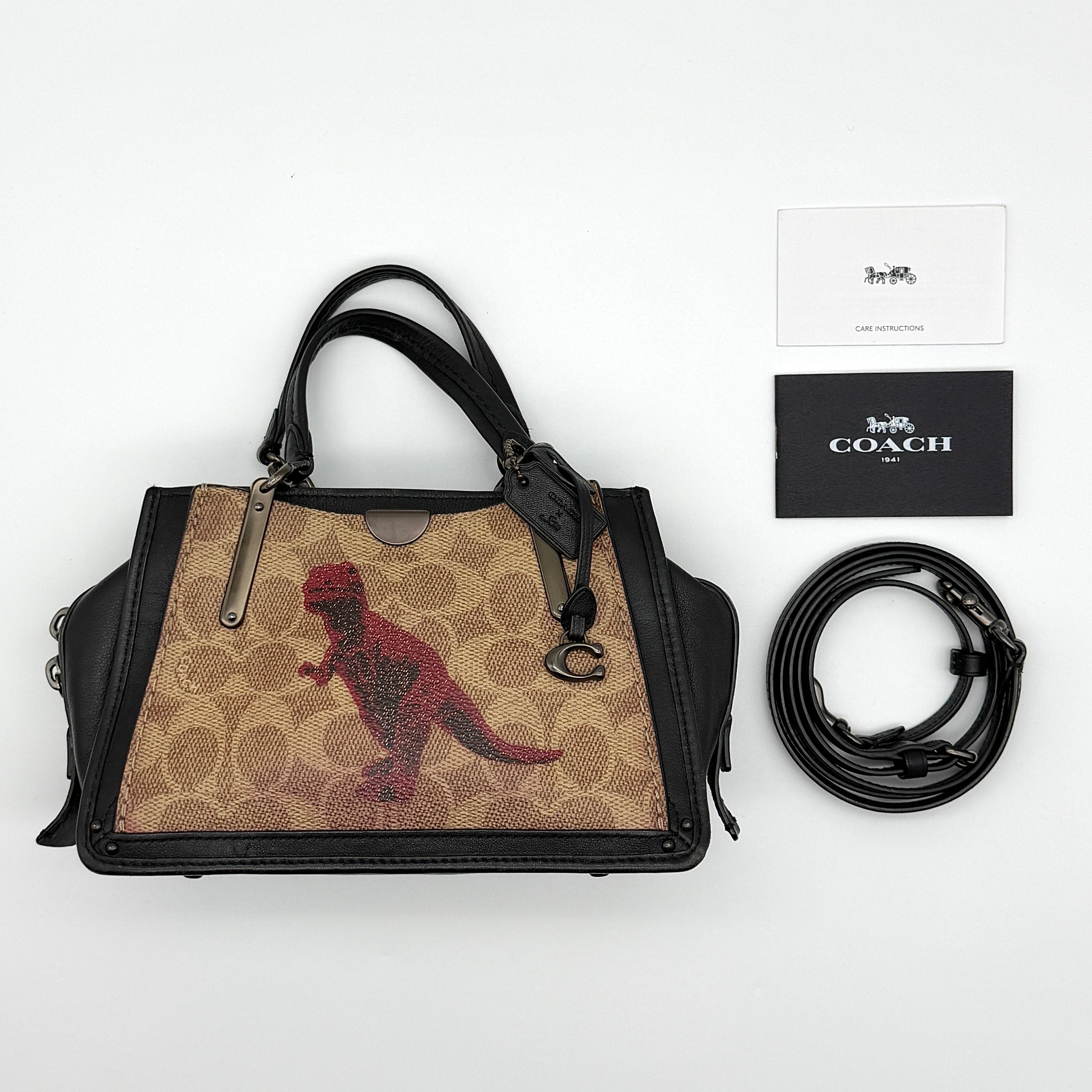 Coach Signature Dreamer 21 Rexy by Sui Jianguo in beige monogram canvas with red Rexy print and black leather trim