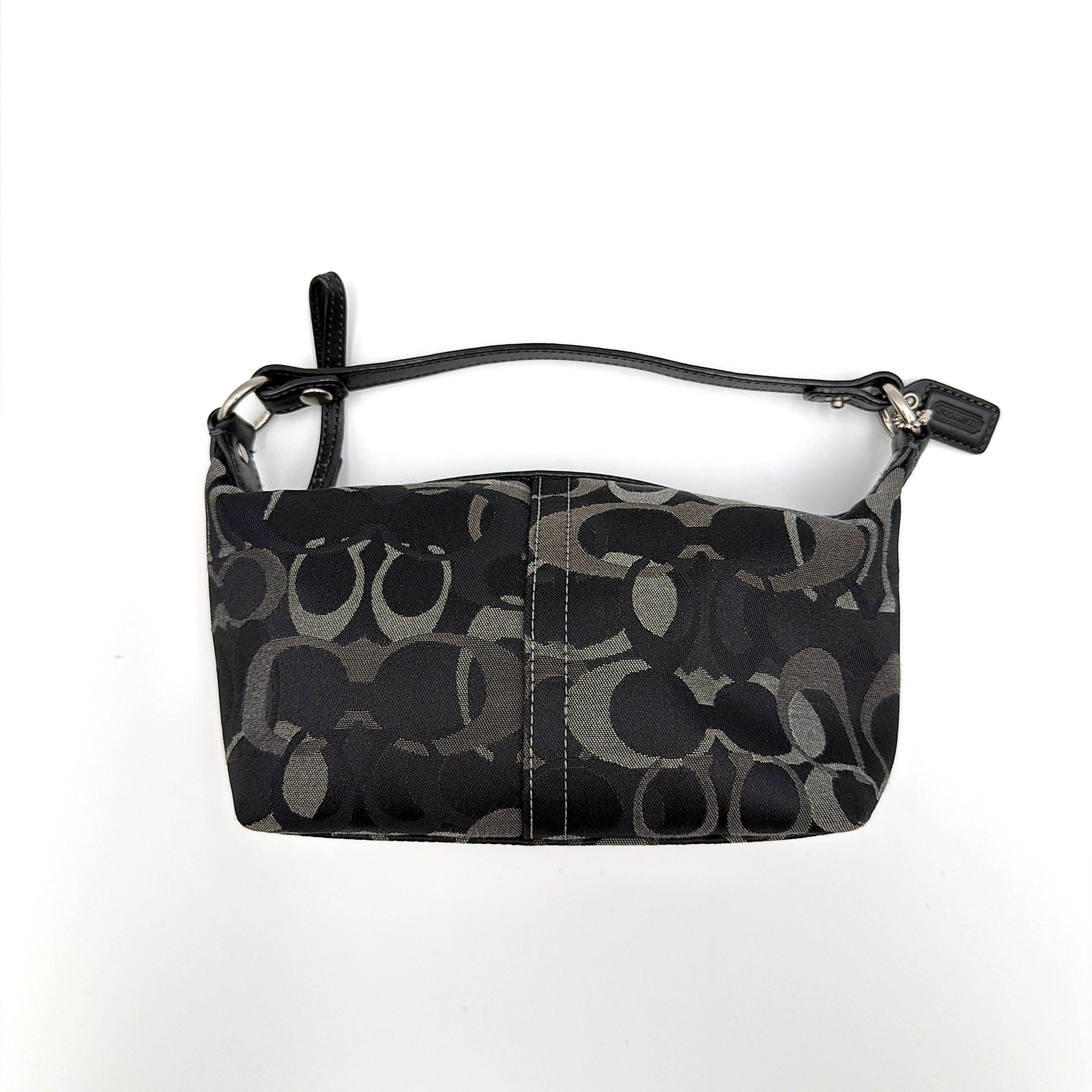 Coach Signature Optic Mini Hobo Shoulder Bag in black and grey jacquard with silver-tone hardware and black leather trim