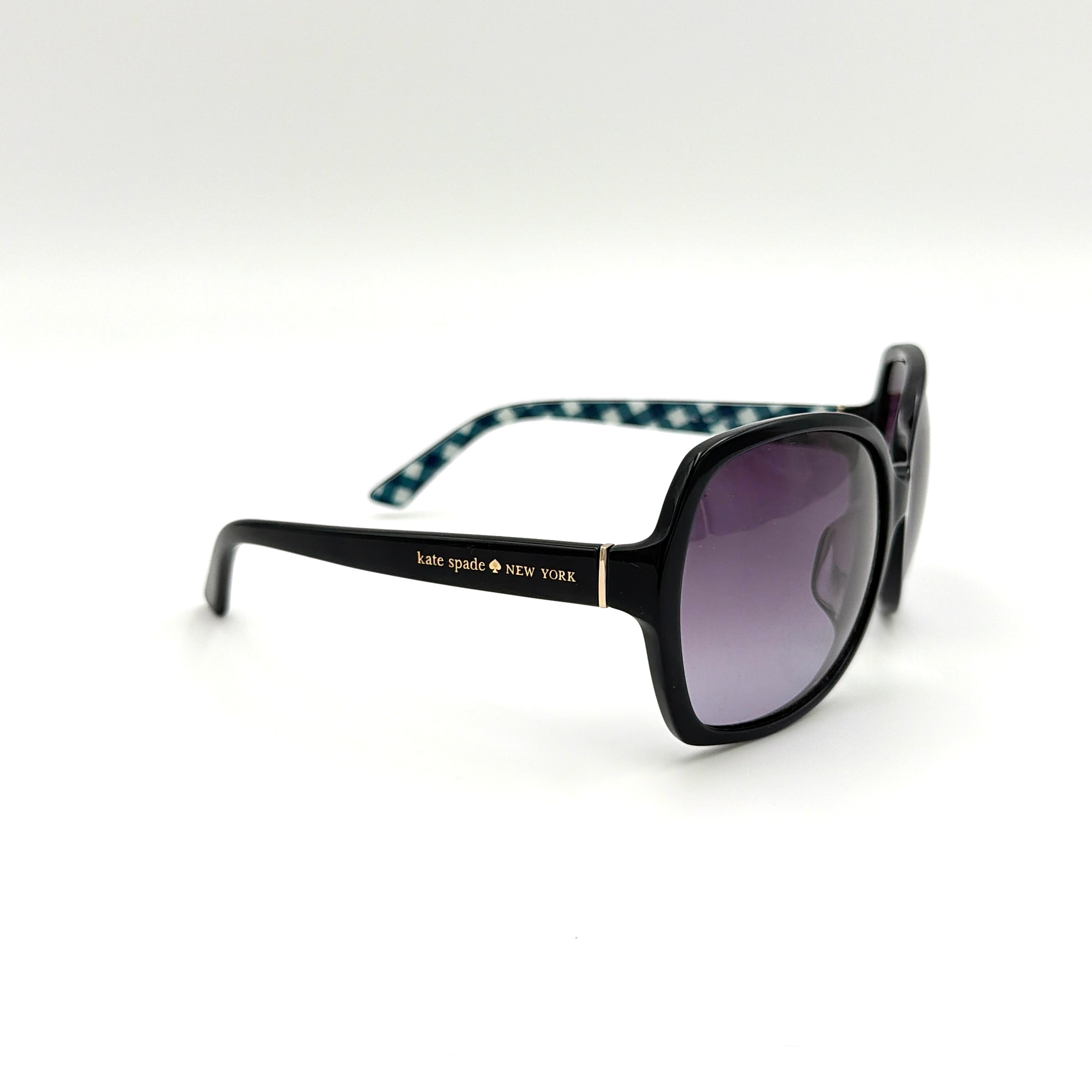 Kate Spade Babbette/G/S oversized sunglasses in black with violet gradient lenses and checkered interior arms.