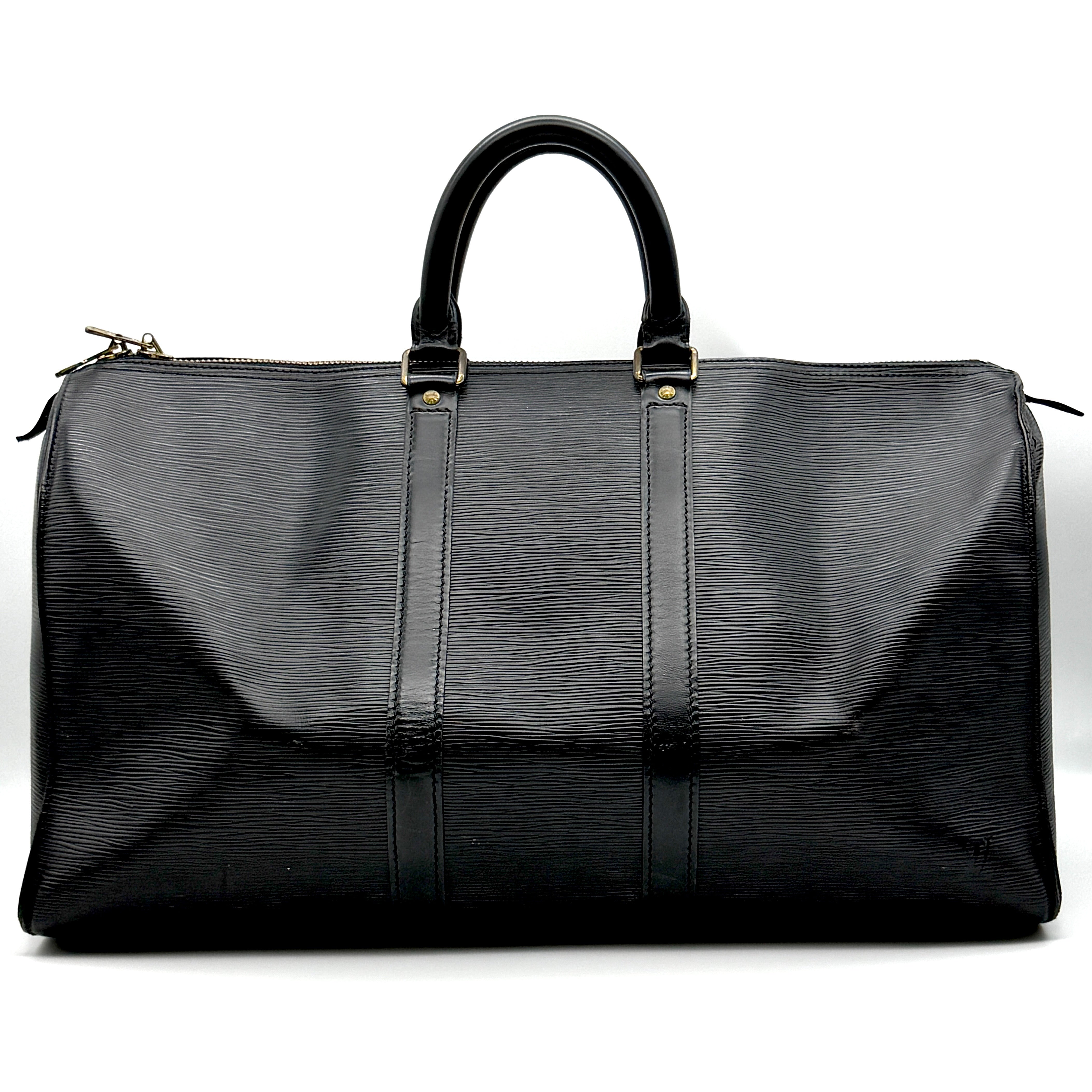 Louis Vuitton Keepall 50 duffle bag in black Epi leather with gold-tone hardware and rolled handles