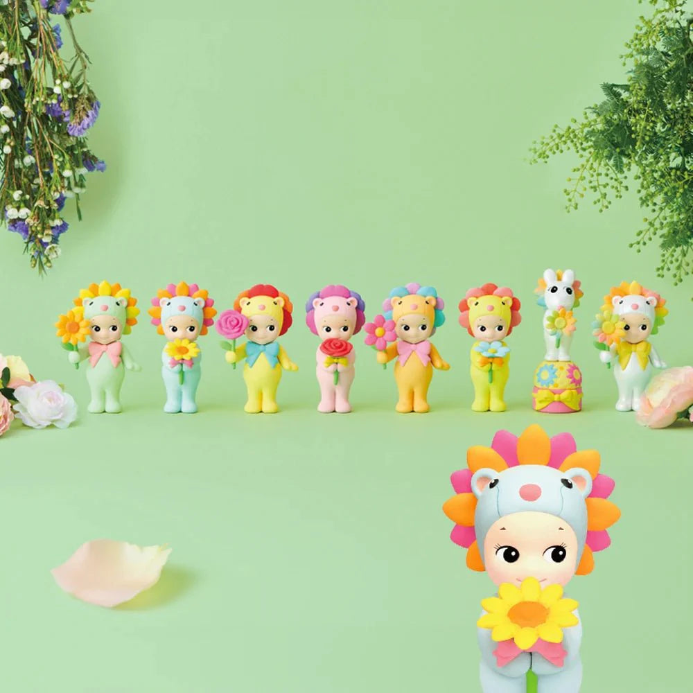 Sonny Angel Flower Gift Series Mini Figure, colorful blind box collectible with floral-themed costumes