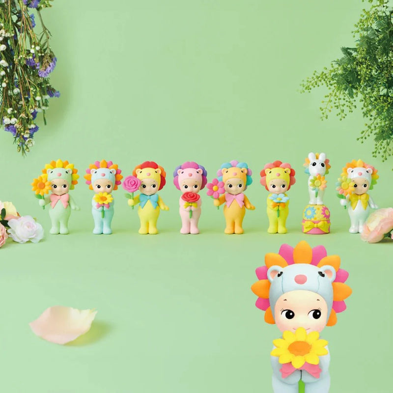 Sonny Angel Flower Gift Series Mini Figure, colorful blind box collectible with floral-themed costumes