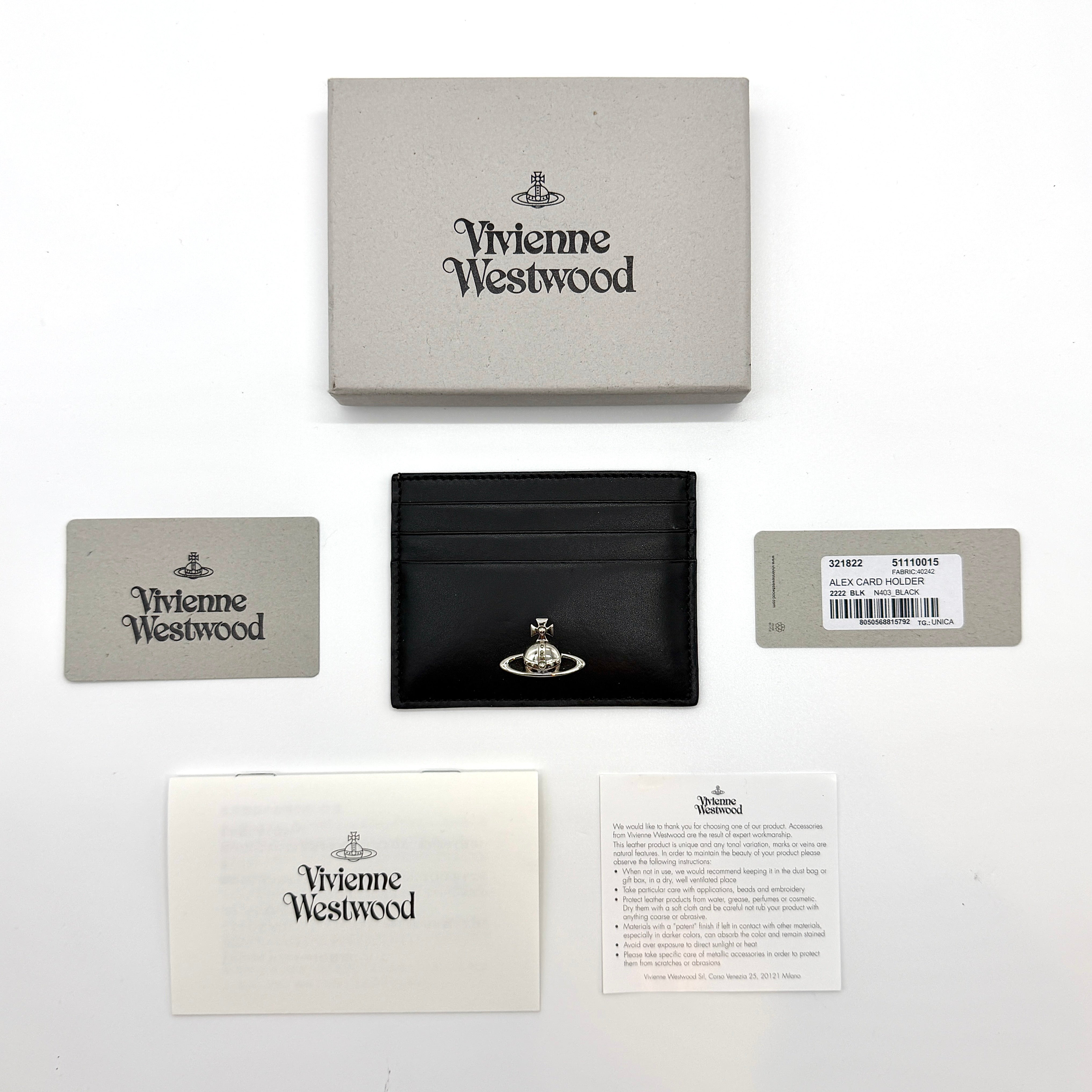 Vivienne Westwood Orb Cardholder Black, crafted from smooth leather with a silver-tone Orb emblem and multiple card slots.