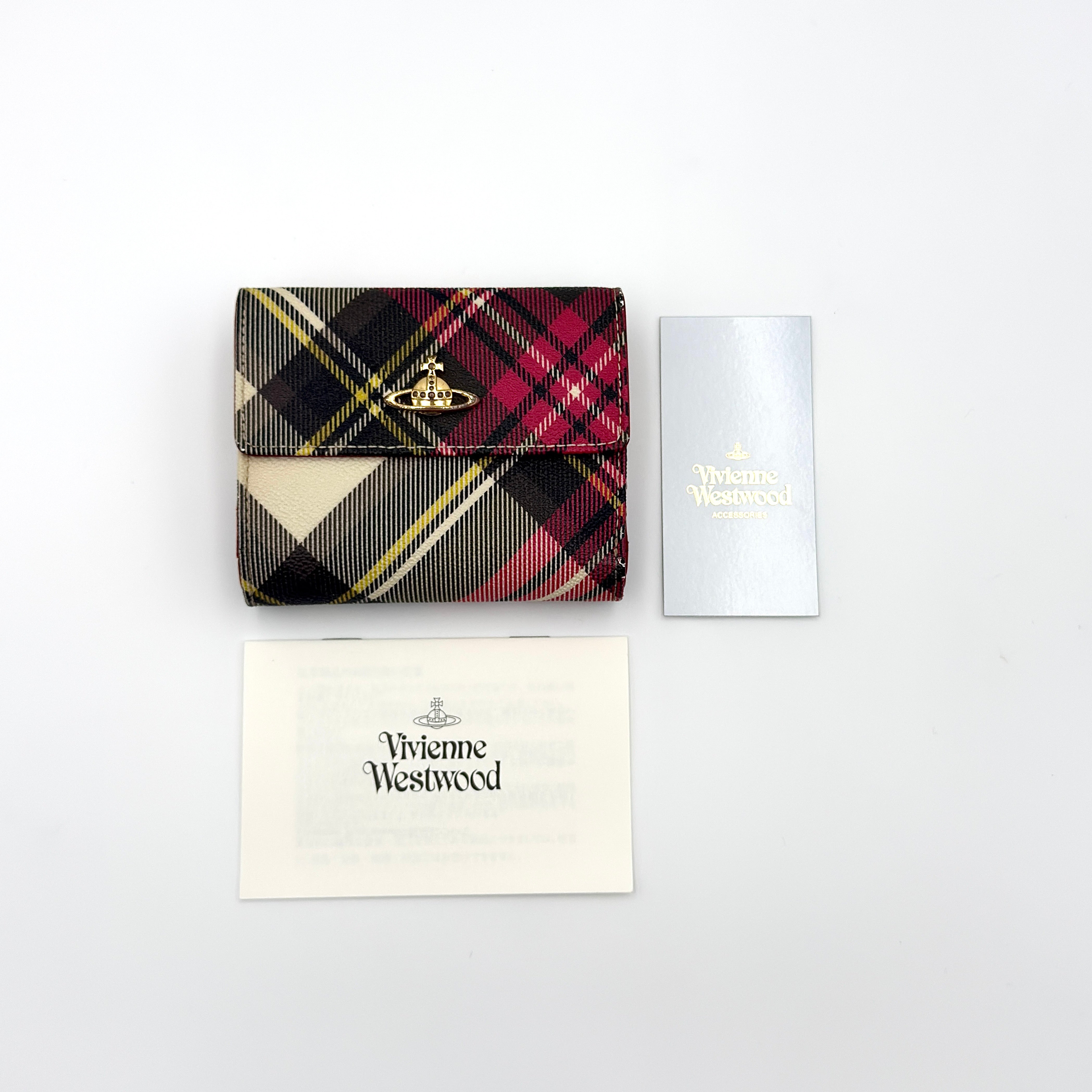 Vivienne Westwood Orb Plaid Tartan Mini Wallet in multicolor with red leather interior and gold-tone Orb emblem